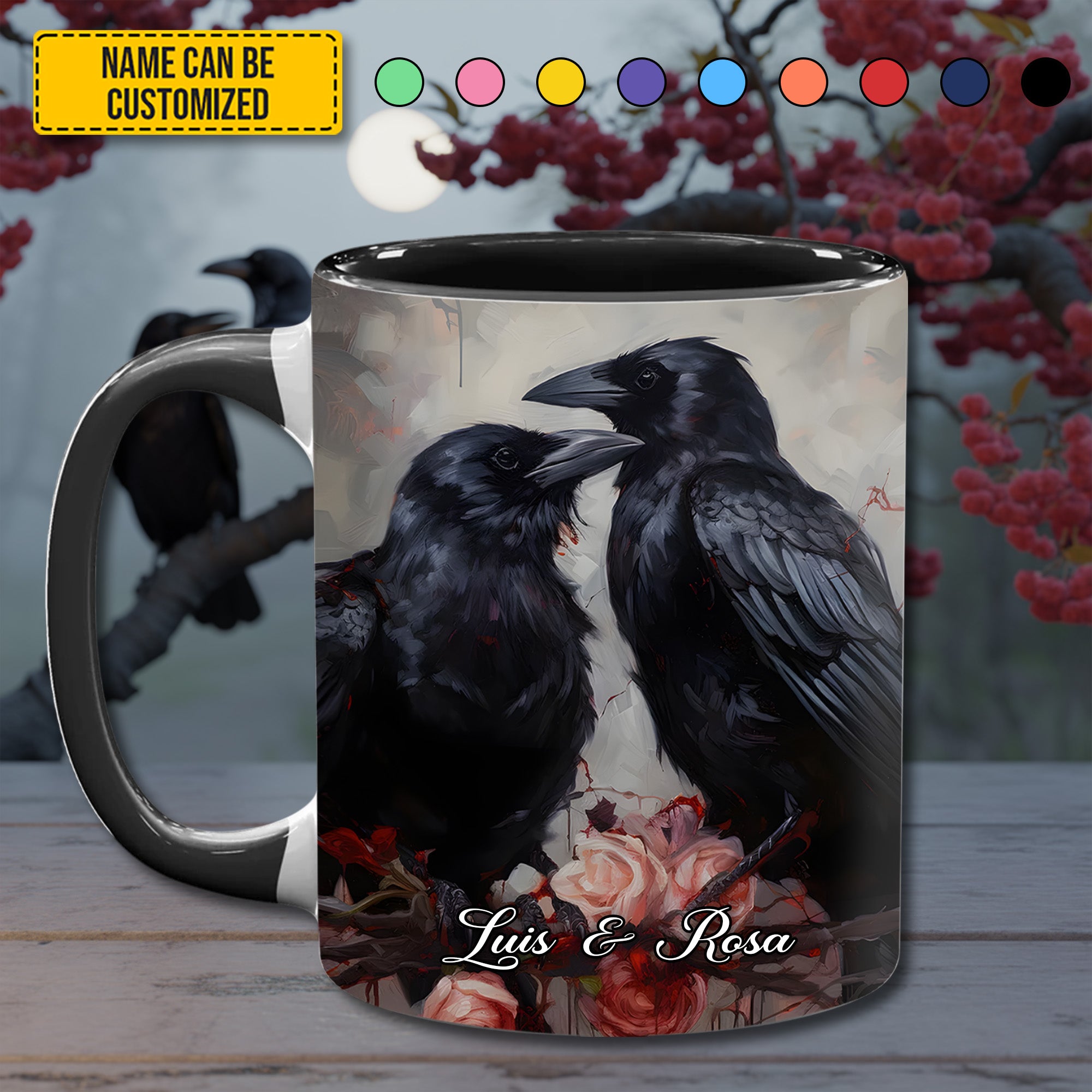 Personalized Couple Accent Mug Raven Love Magical Gifts for Raven Lovers - Image 2