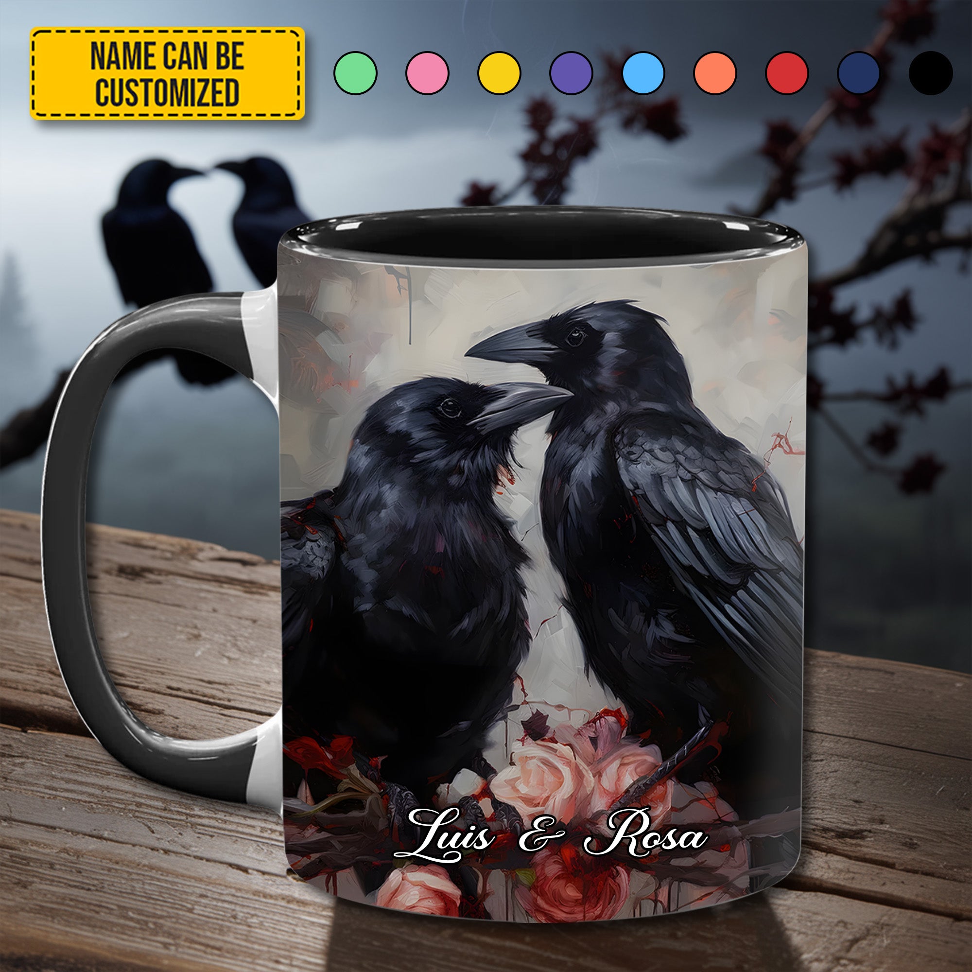 Personalized Couple Accent Mug Raven Love Magical Gifts for Raven Lovers - Image 3
