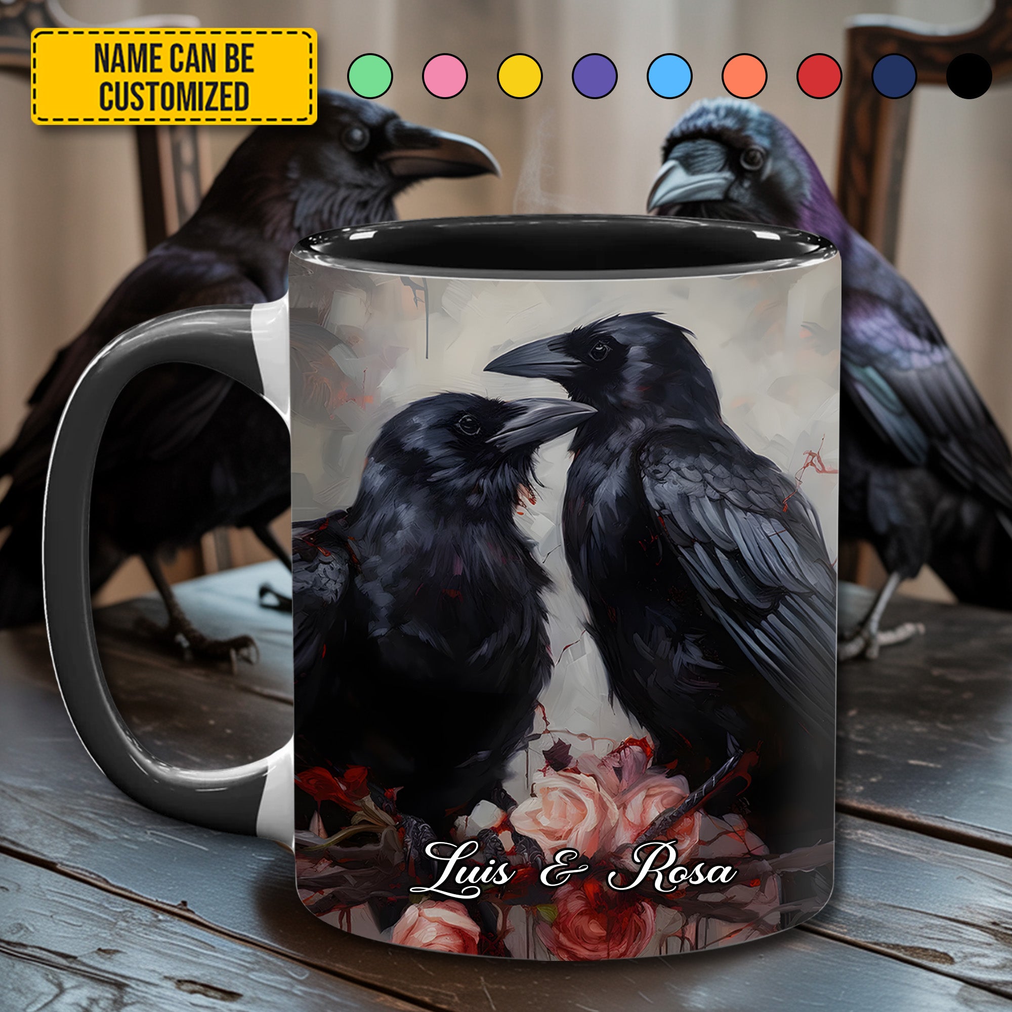 Personalized Couple Accent Mug Raven Love Magical Gifts for Raven Lovers - Image 4