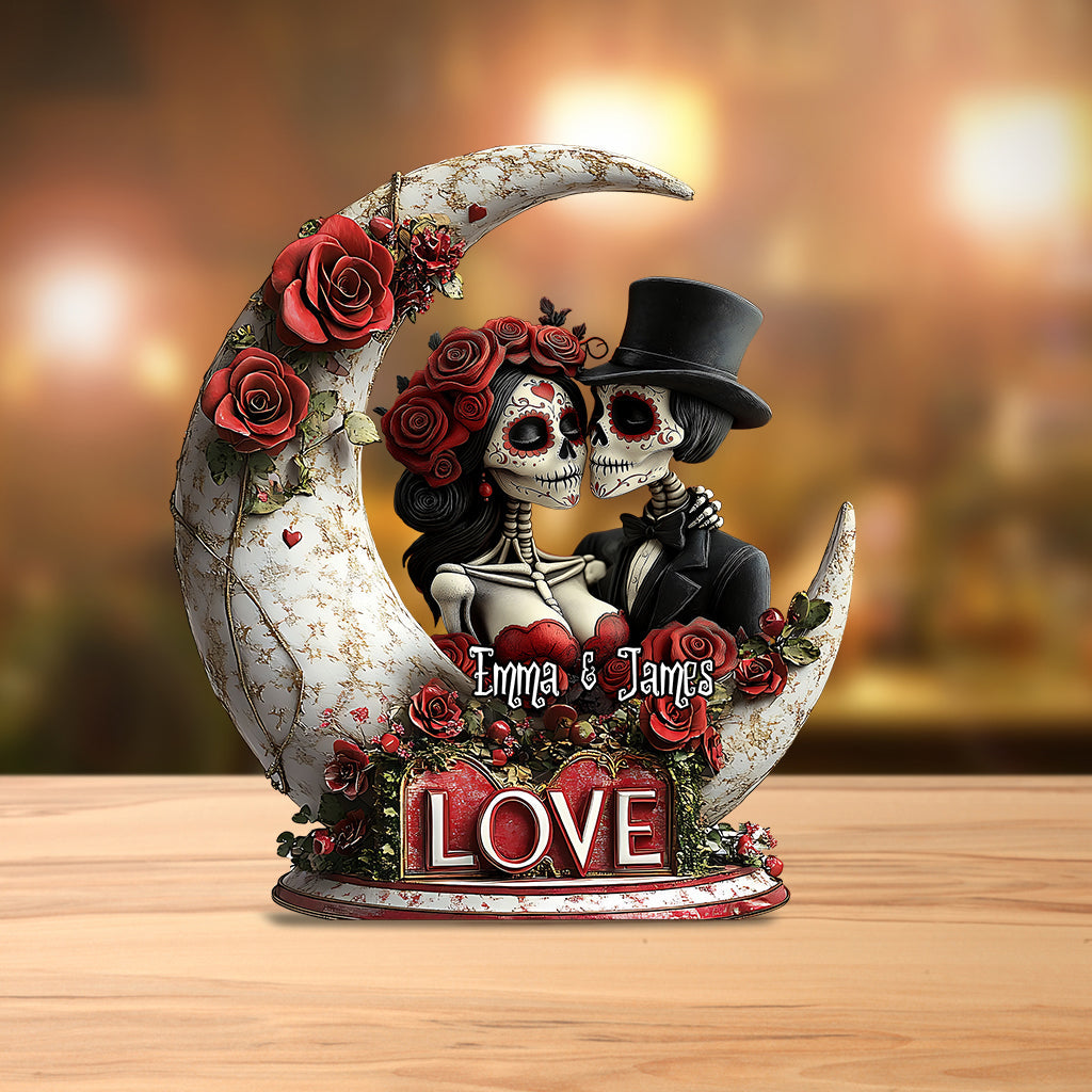Personalized Couple Custom Shaped Acrylic Plaque Skull Of Love Good Engagement Gifts - Image 2