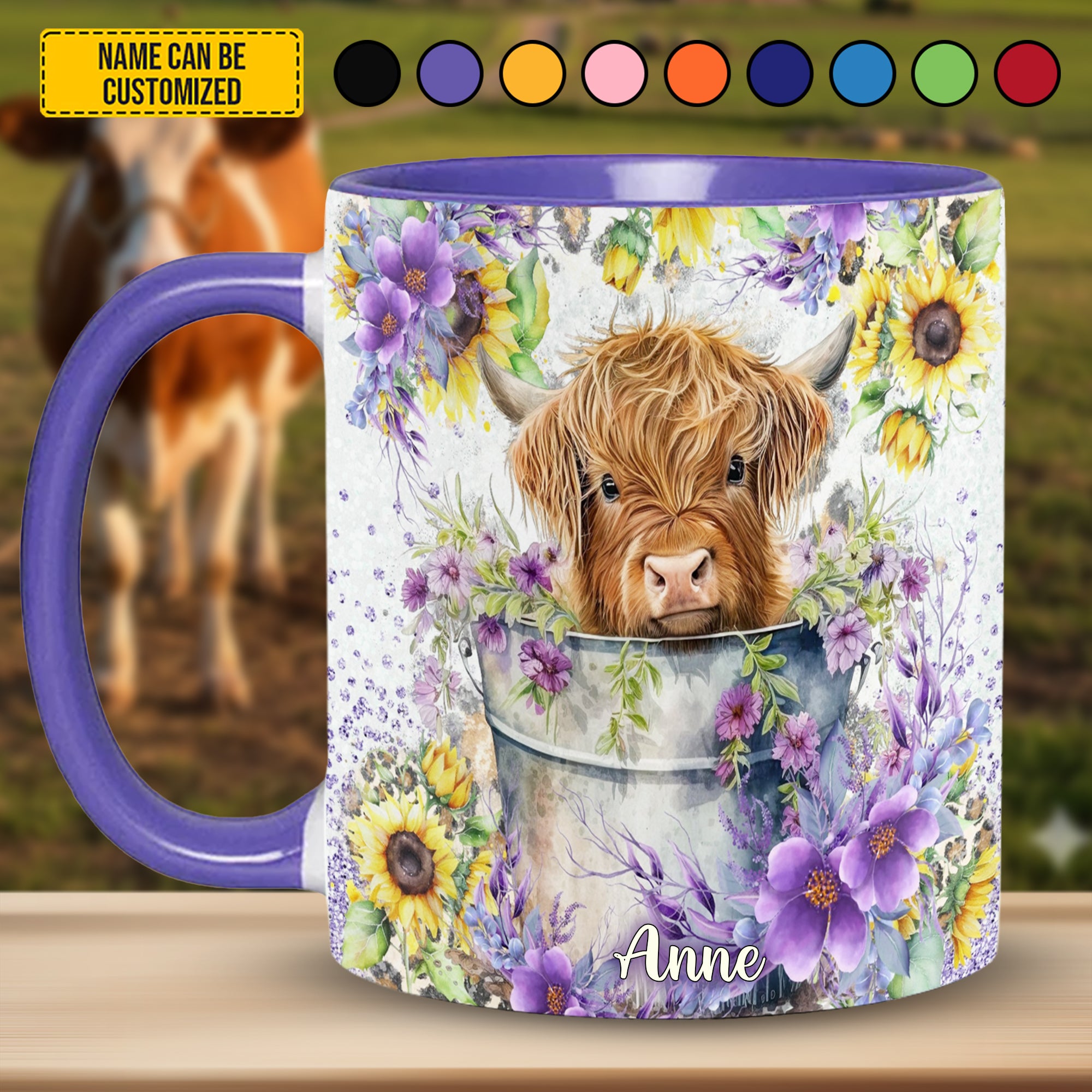 Personalized Cow Accent Mug Cute Highland Cow Flower Highland Cow Gifts For Her