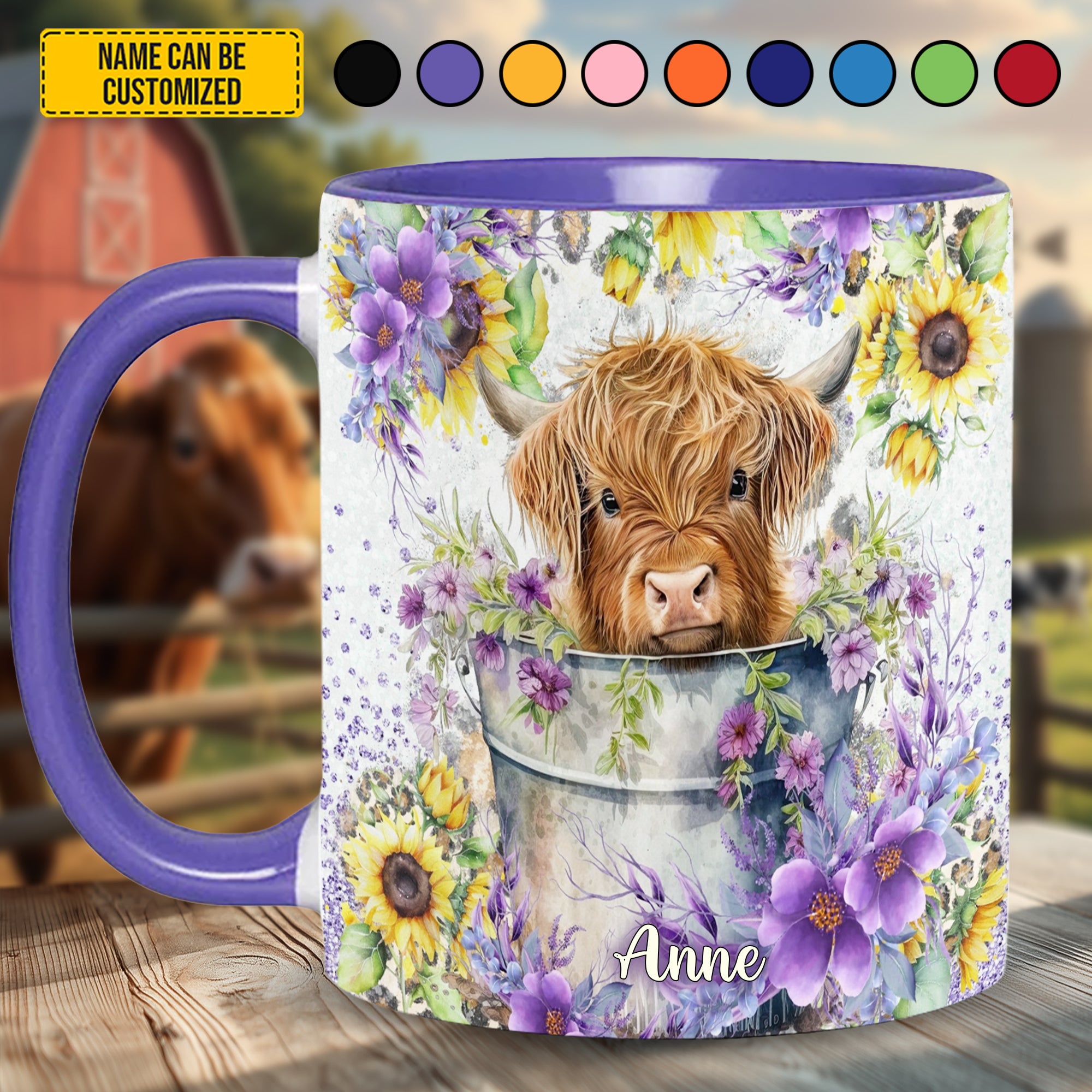 Personalized Cow Accent Mug Cute Highland Cow Flower Highland Cow Gifts For Her - Image 2