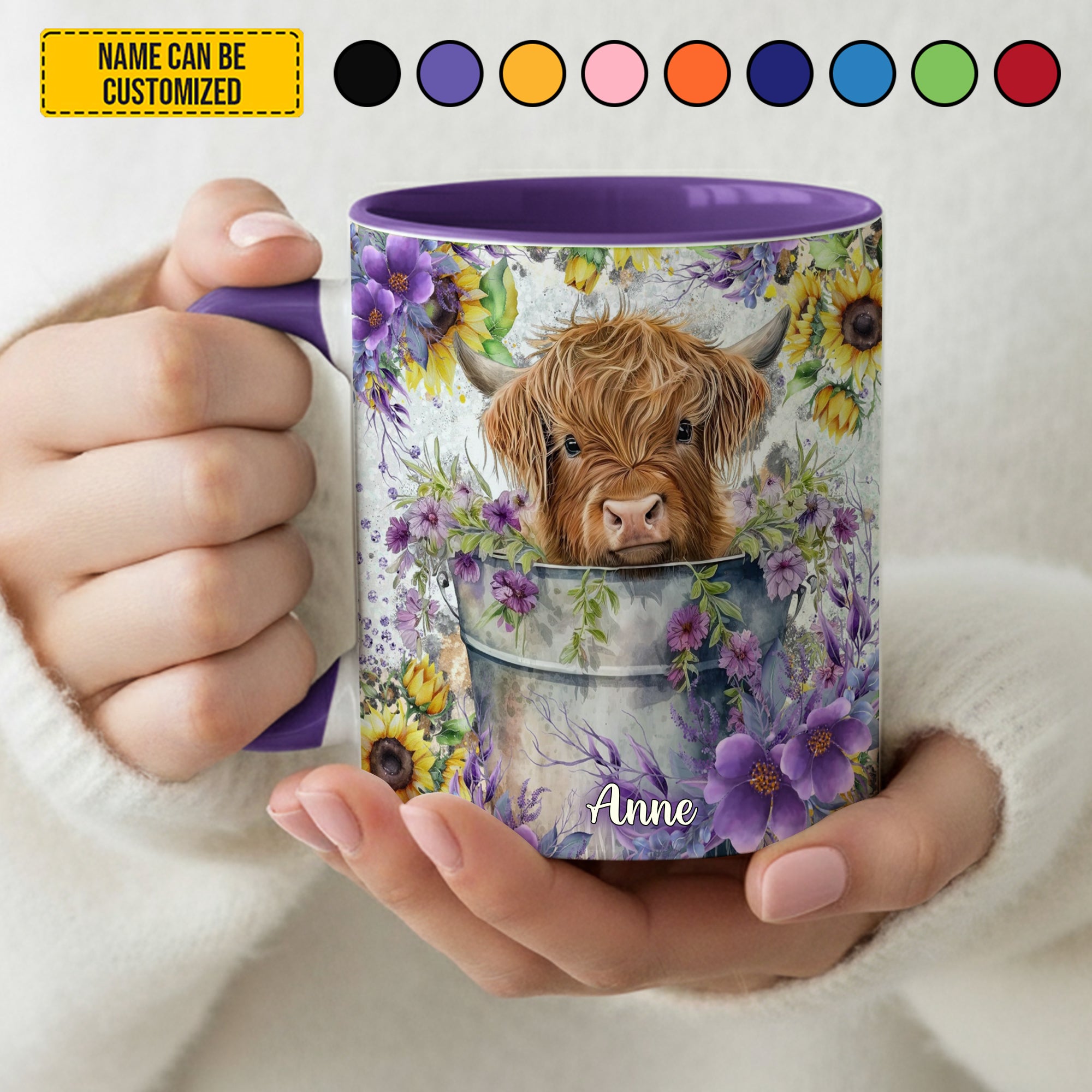 Personalized Cow Accent Mug Cute Highland Cow Flower Highland Cow Gifts For Her - Image 4