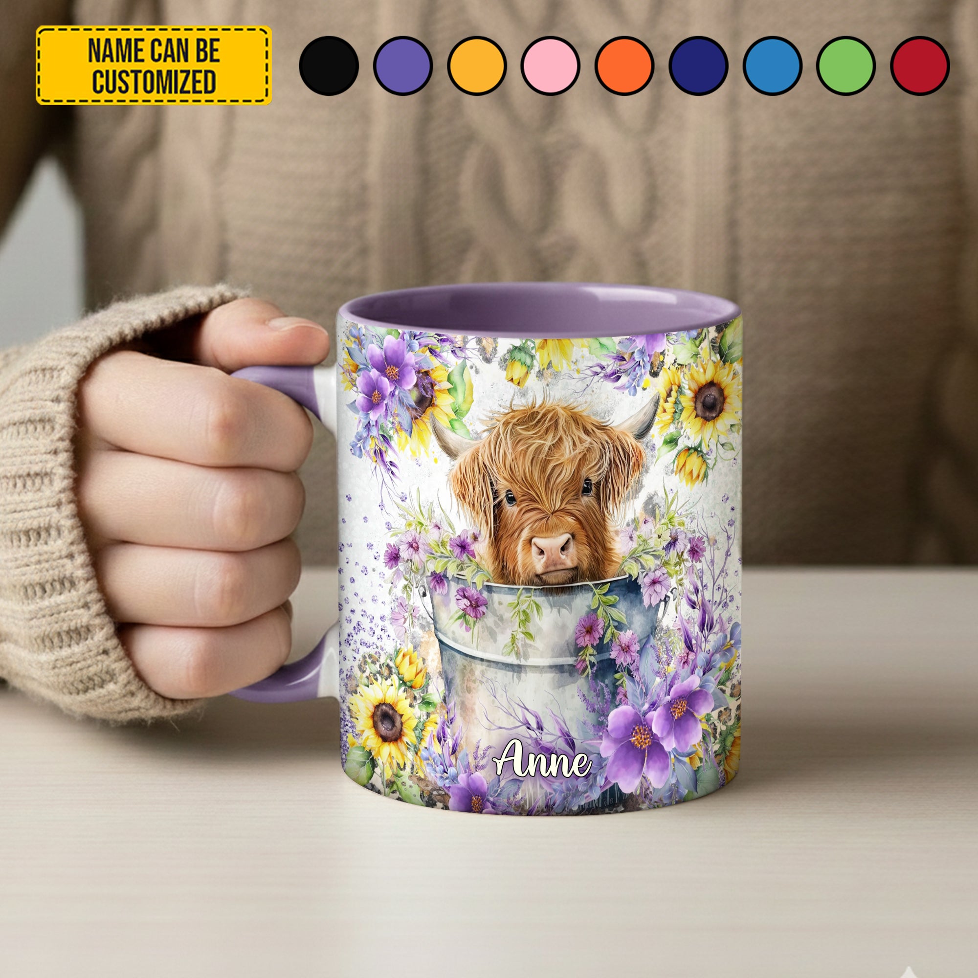 Personalized Cow Accent Mug Cute Highland Cow Flower Highland Cow Gifts For Her - Image 3