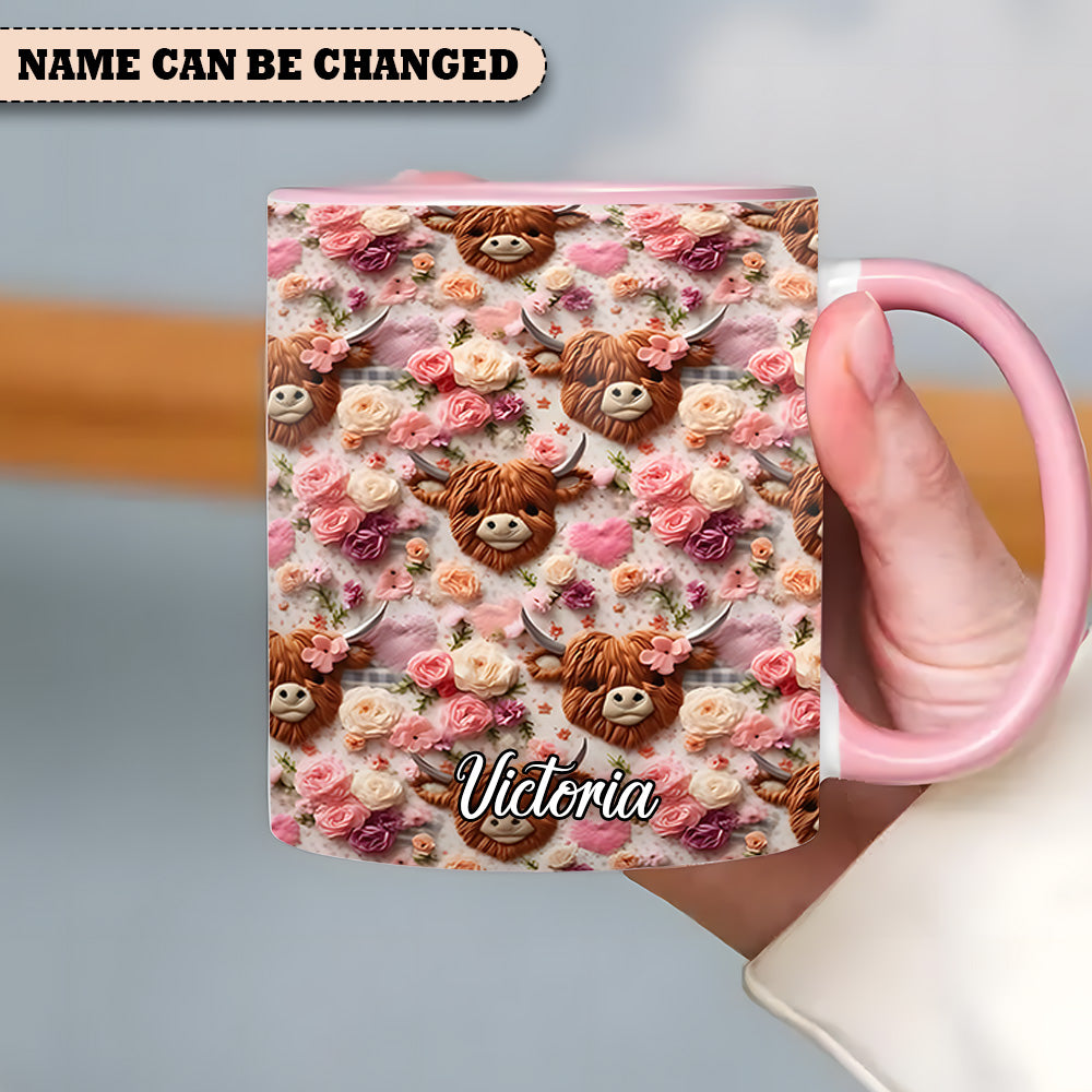 Personalized Cow Accent Mug Highland Cow Floral Highland Cow Gifts For Men - Image 3