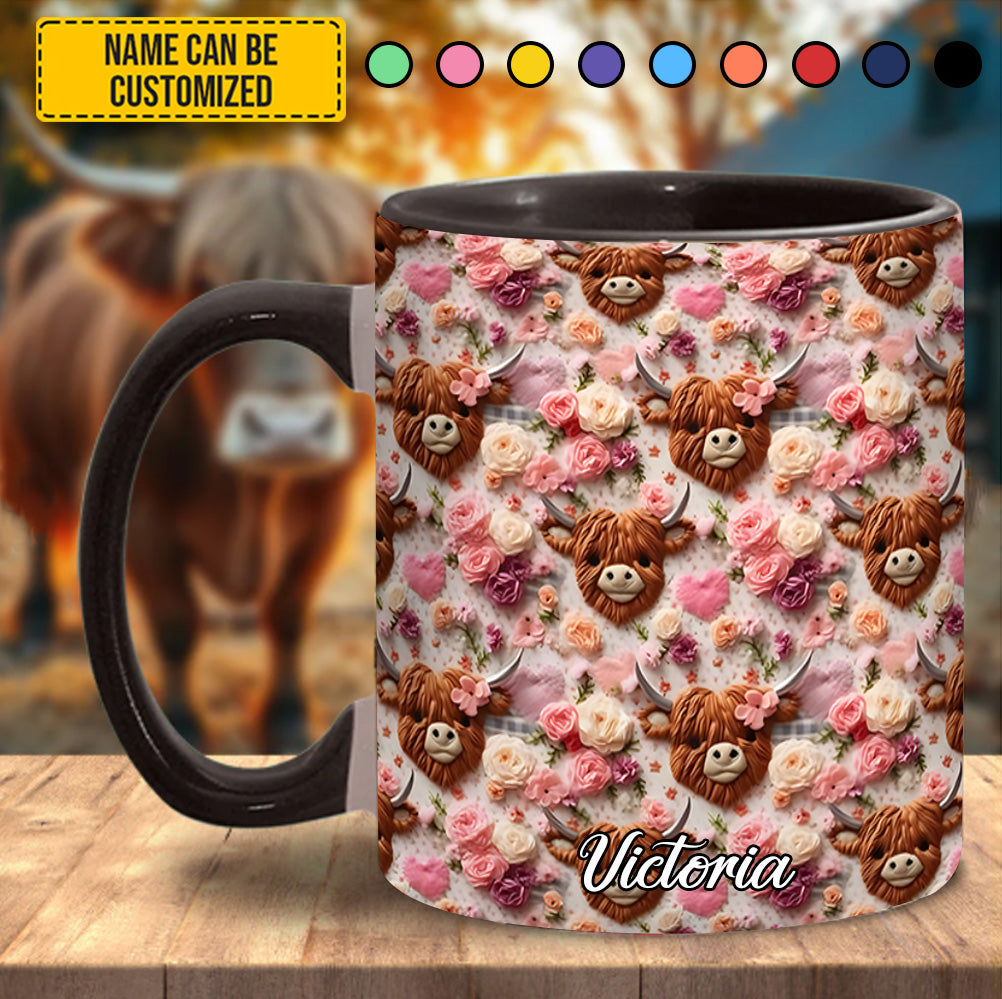 Personalized Cow Accent Mug Highland Cow Floral Highland Cow Gifts For Men