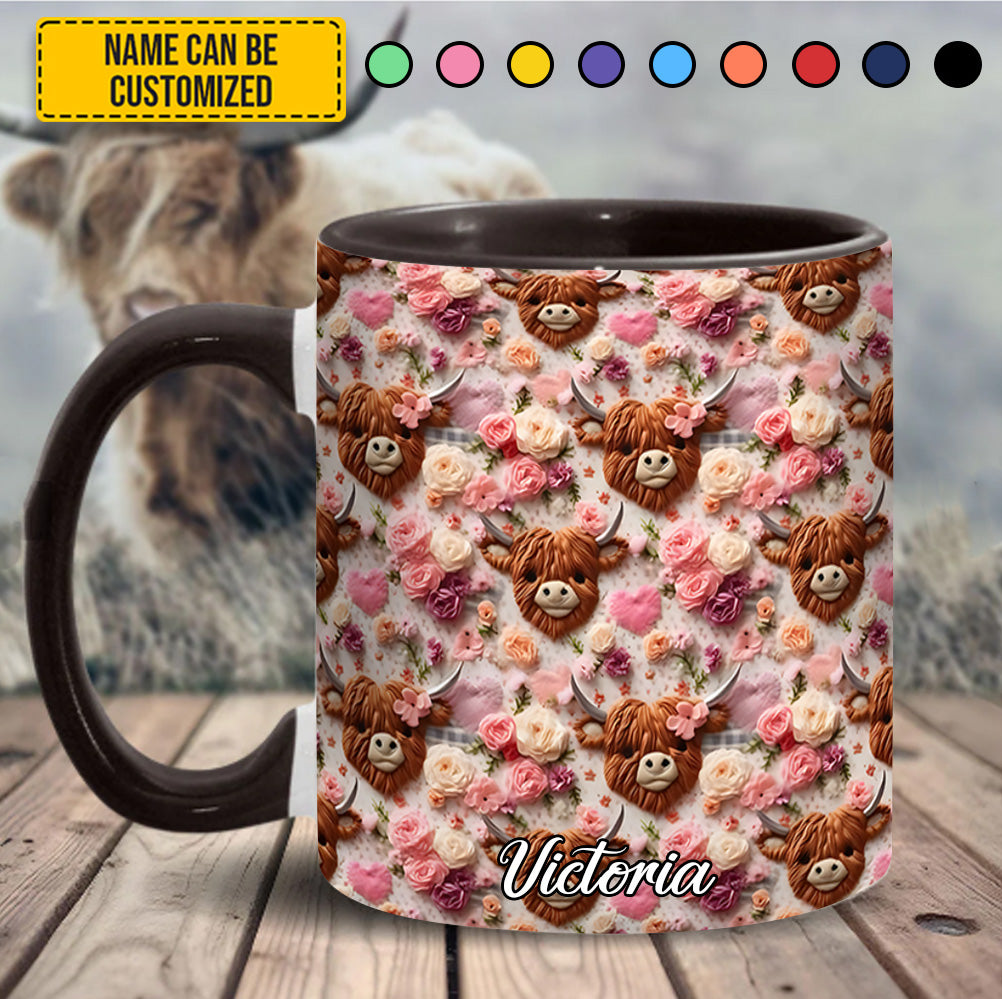 Personalized Cow Accent Mug Highland Cow Floral Highland Cow Gifts For Men - Image 5