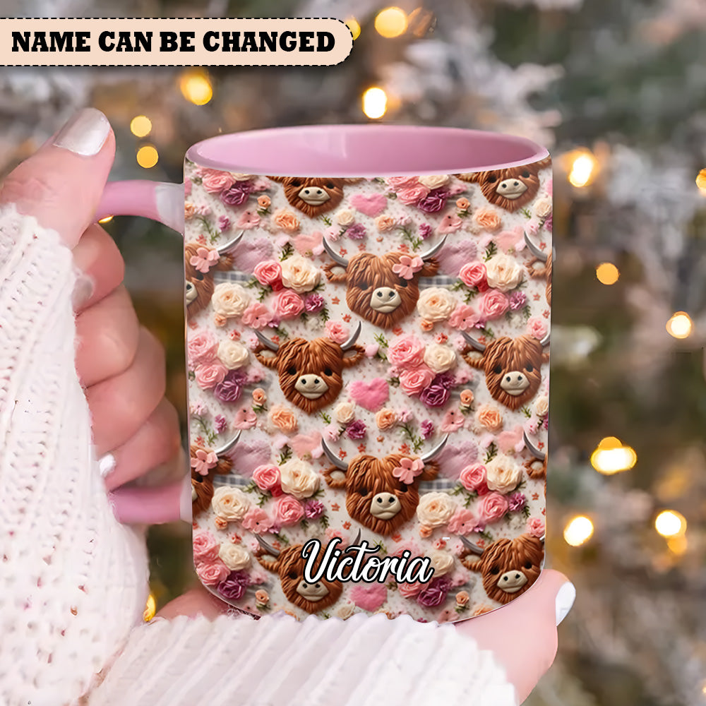 Personalized Cow Accent Mug Highland Cow Floral Highland Cow Gifts For Men - Image 4