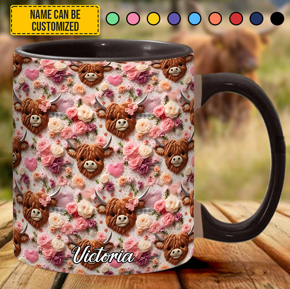 Personalized Cow Accent Mug Highland Cow Floral Highland Cow Gifts For Men - Image 2