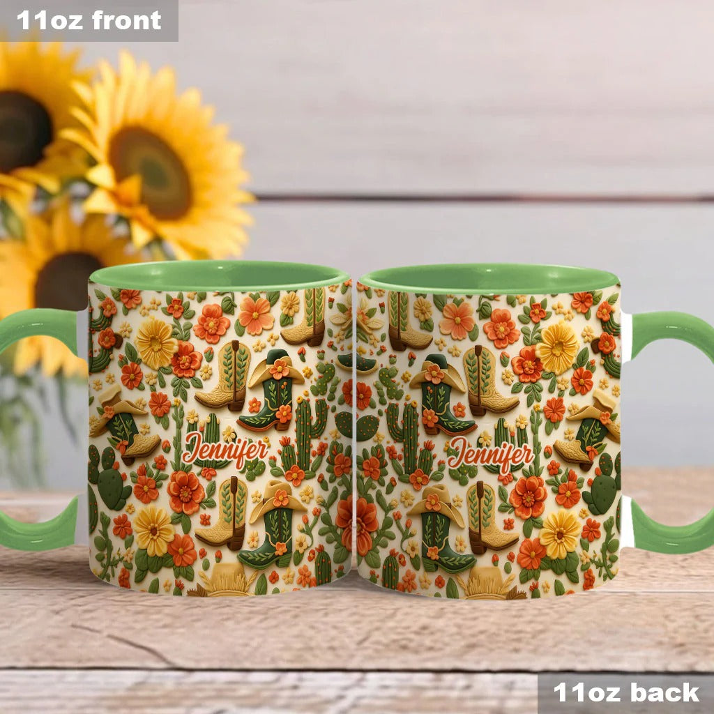 Personalized Cowgirl Accent Mug Cowgirl Boots Cactus Gift For Country Cowgirls - Image 2