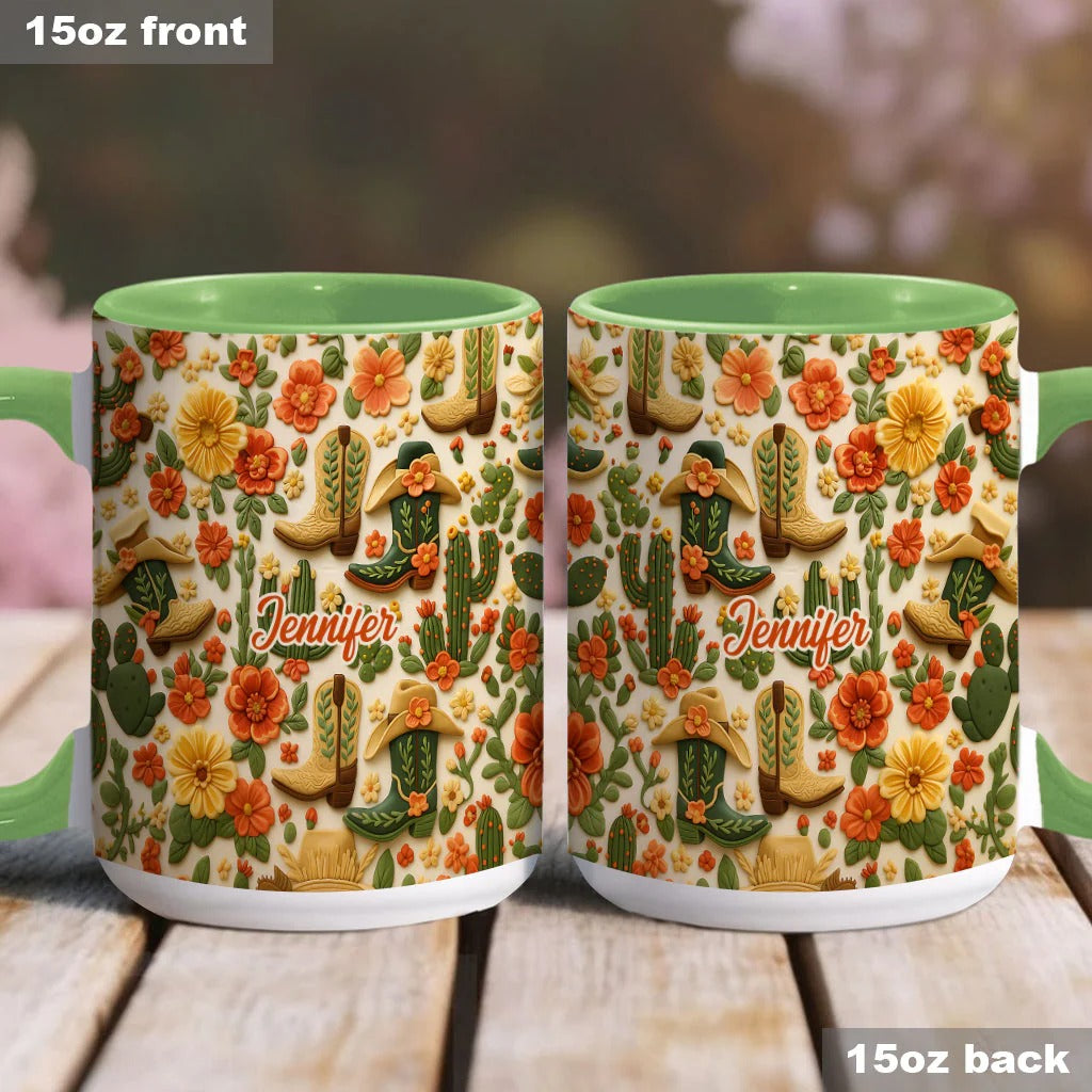 Personalized Cowgirl Accent Mug Cowgirl Boots Cactus Gift For Country Cowgirls - Image 3