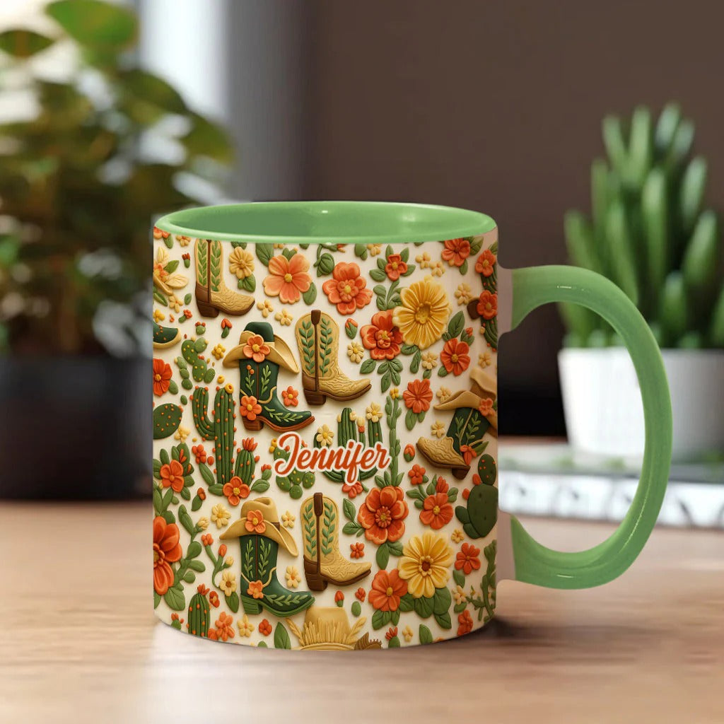 Personalized Cowgirl Accent Mug Cowgirl Boots Cactus Gift For Country Cowgirls - Image 4