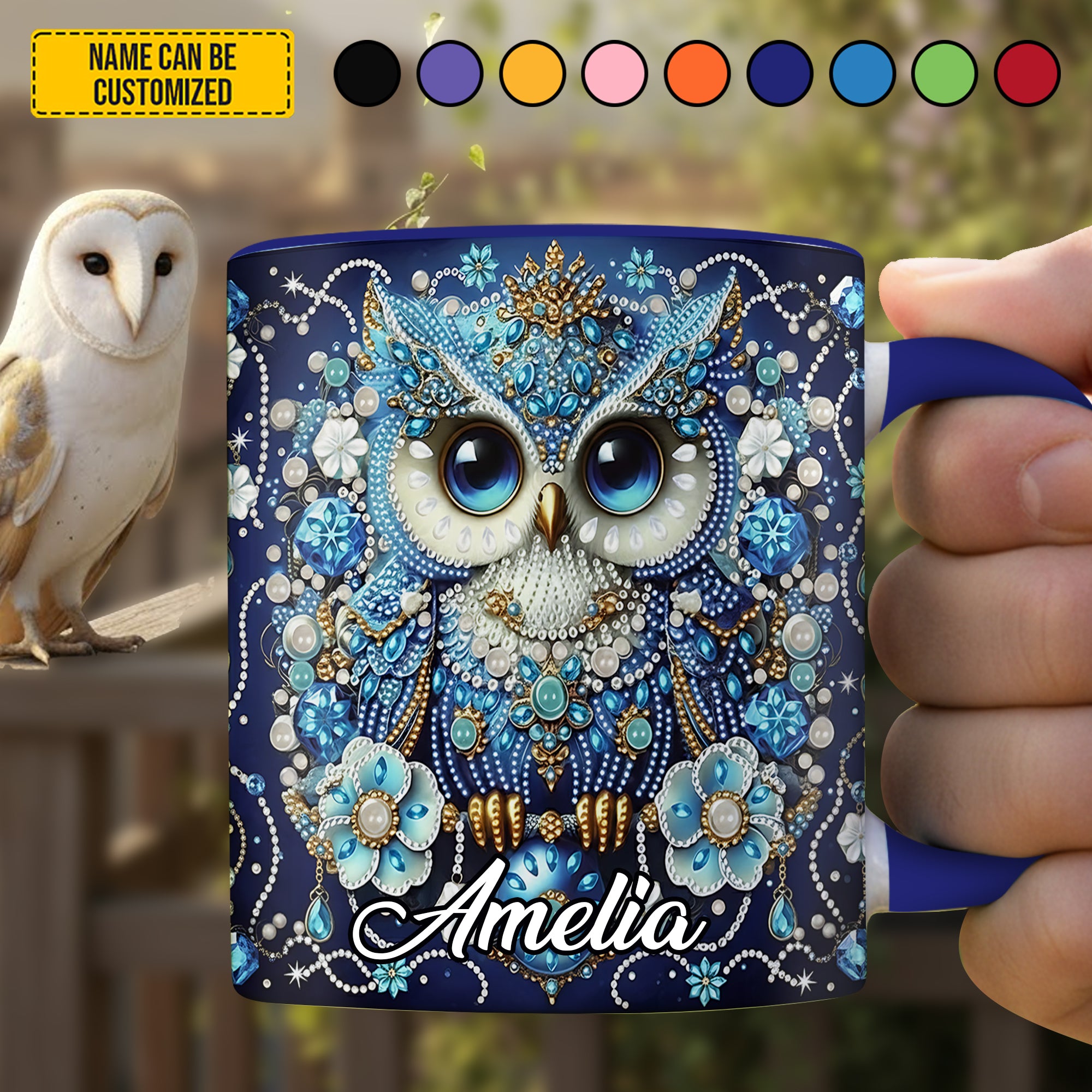 Personalized Crystal Blue Owl Accent Mug Unique Owl Gift Items - Image 3