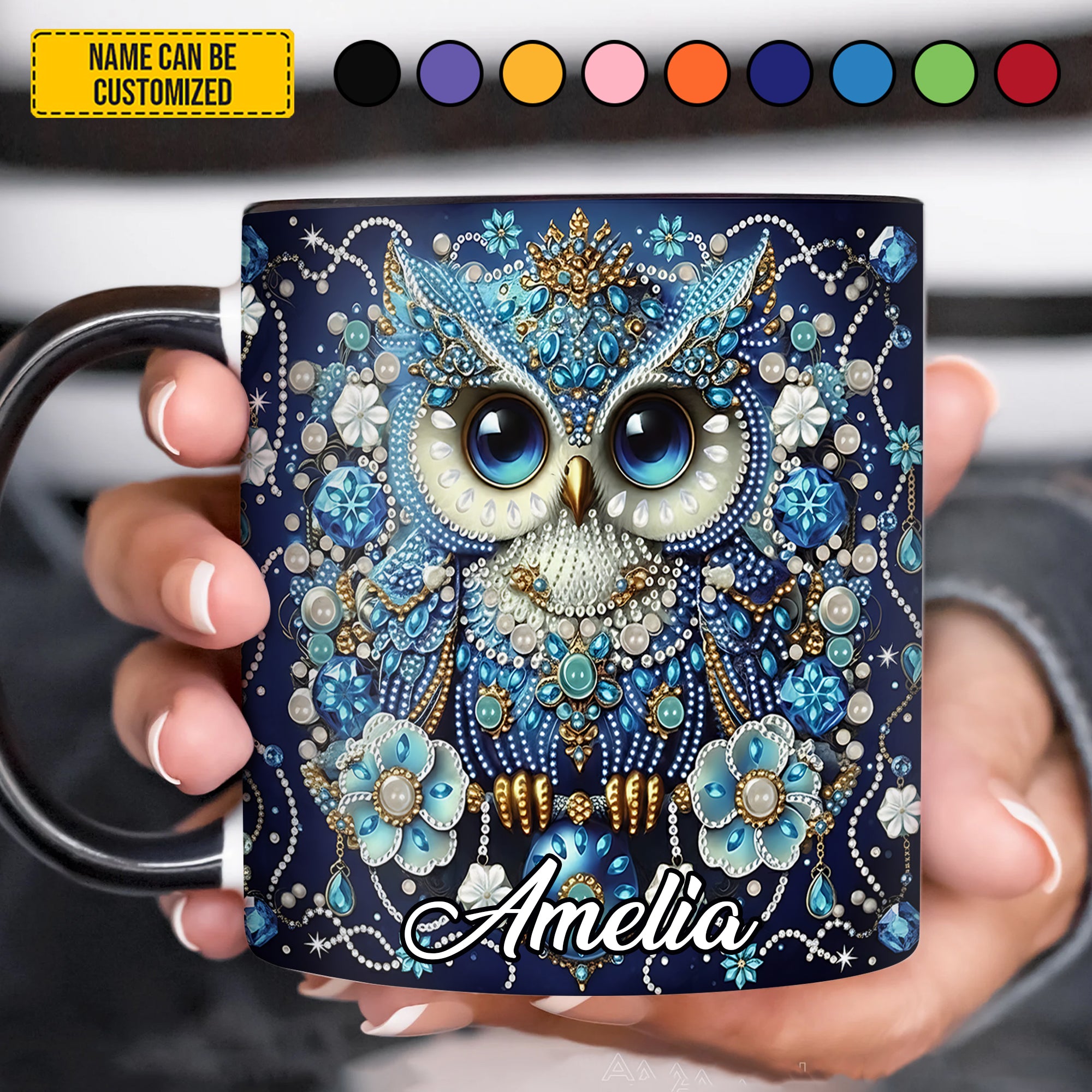 Personalized Crystal Blue Owl Accent Mug Unique Owl Gift Items - Image 4