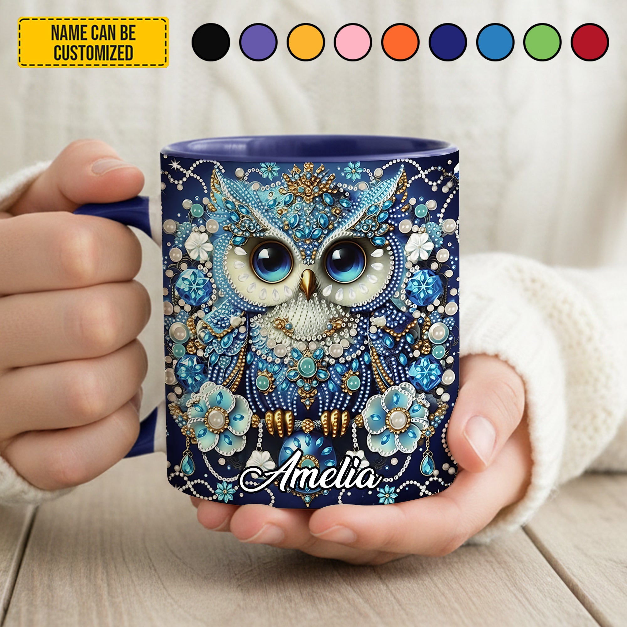 Personalized Crystal Blue Owl Accent Mug Unique Owl Gift Items - Image 2