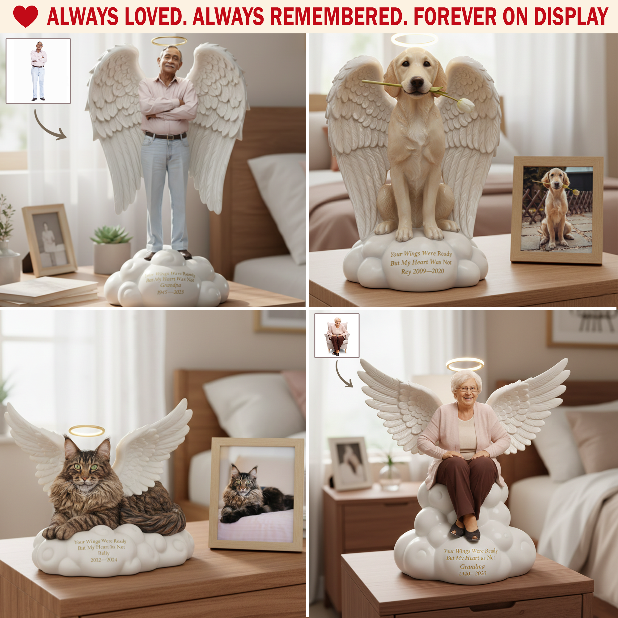 Personalized Custom Shaped Acrylic Plaque Angel Wings Memorial Gifts For Bereavement