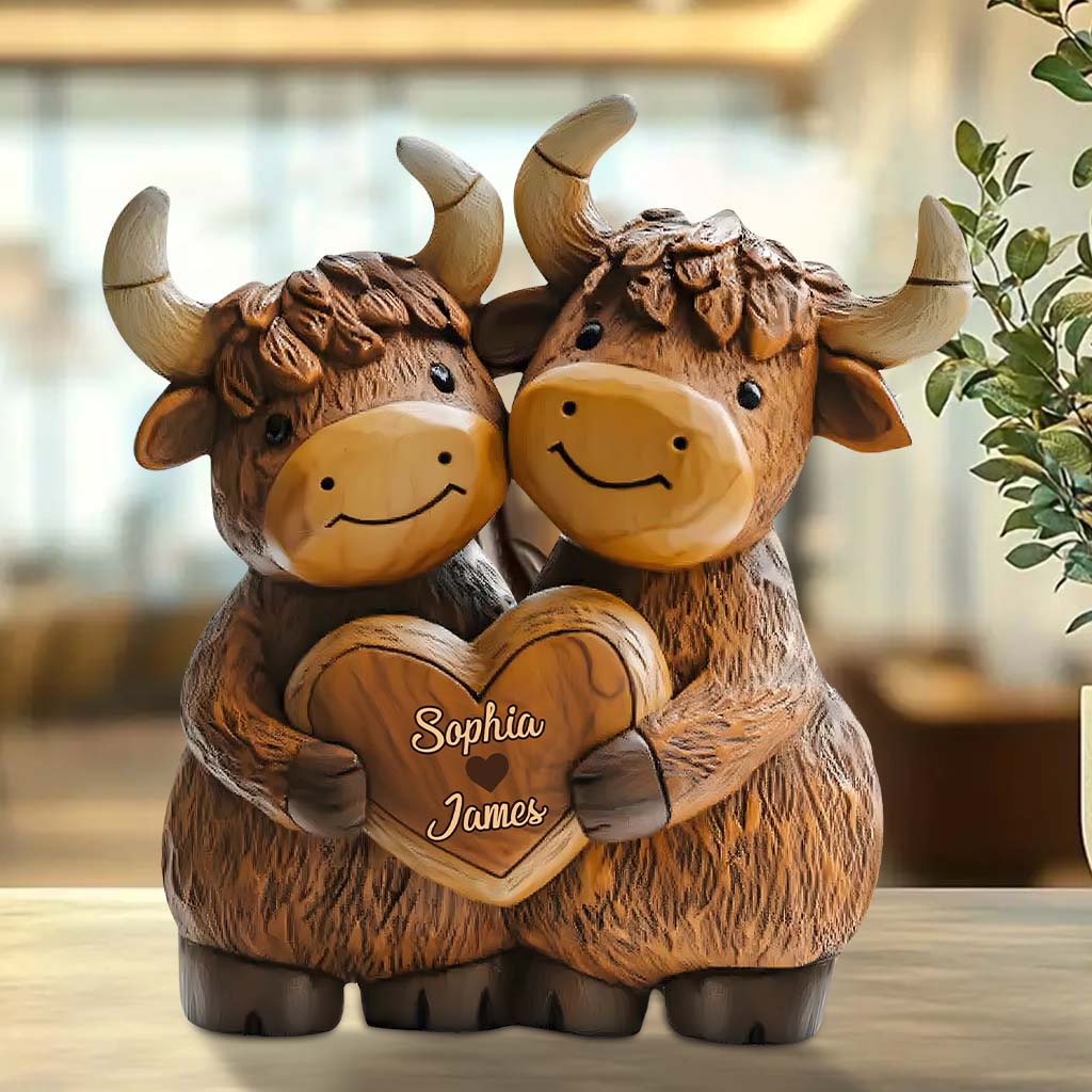 Personalized Custom Shaped Acrylic Plaque Cute Highland Cow Couple Marriage Presents
