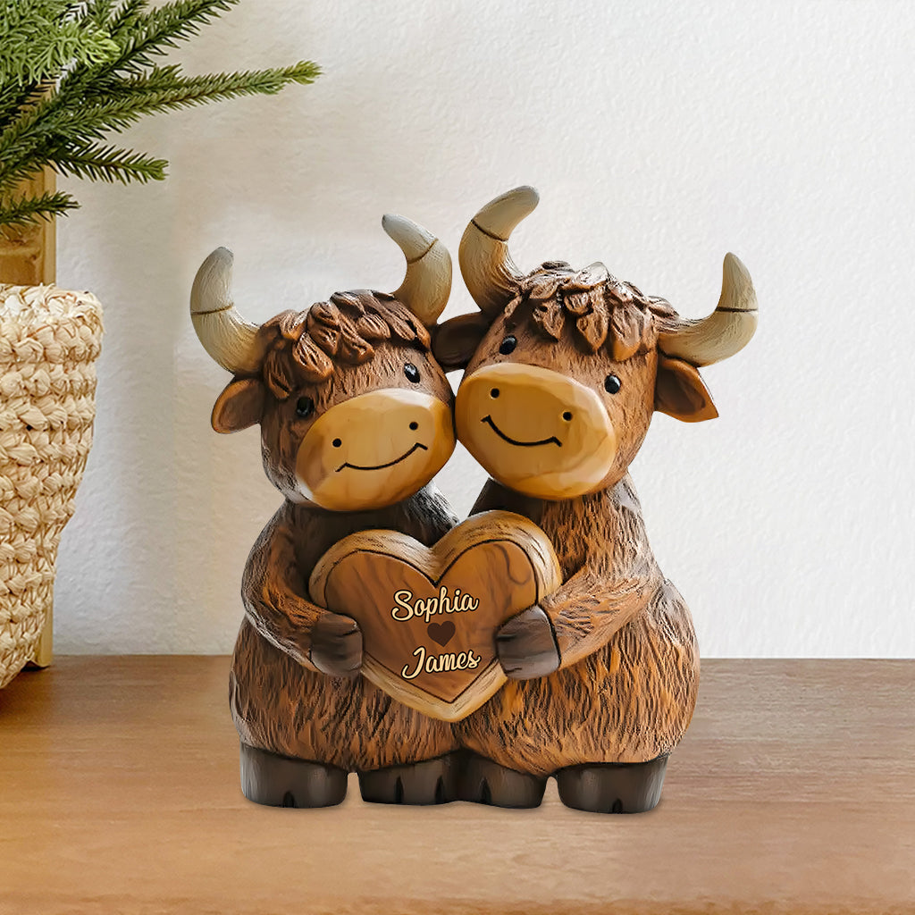 Personalized Custom Shaped Acrylic Plaque Cute Highland Cow Couple Marriage Presents - Image 3