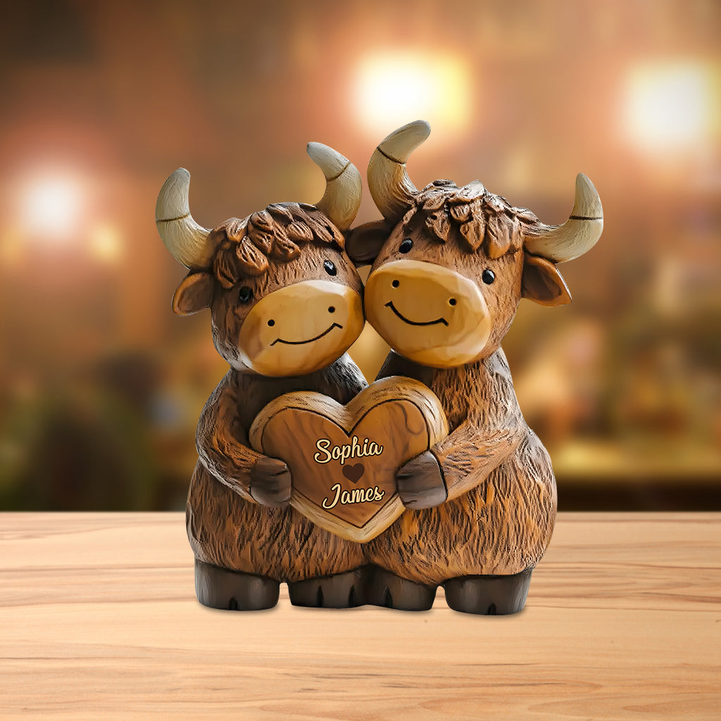 Personalized Custom Shaped Acrylic Plaque Cute Highland Cow Couple Marriage Presents - Image 2