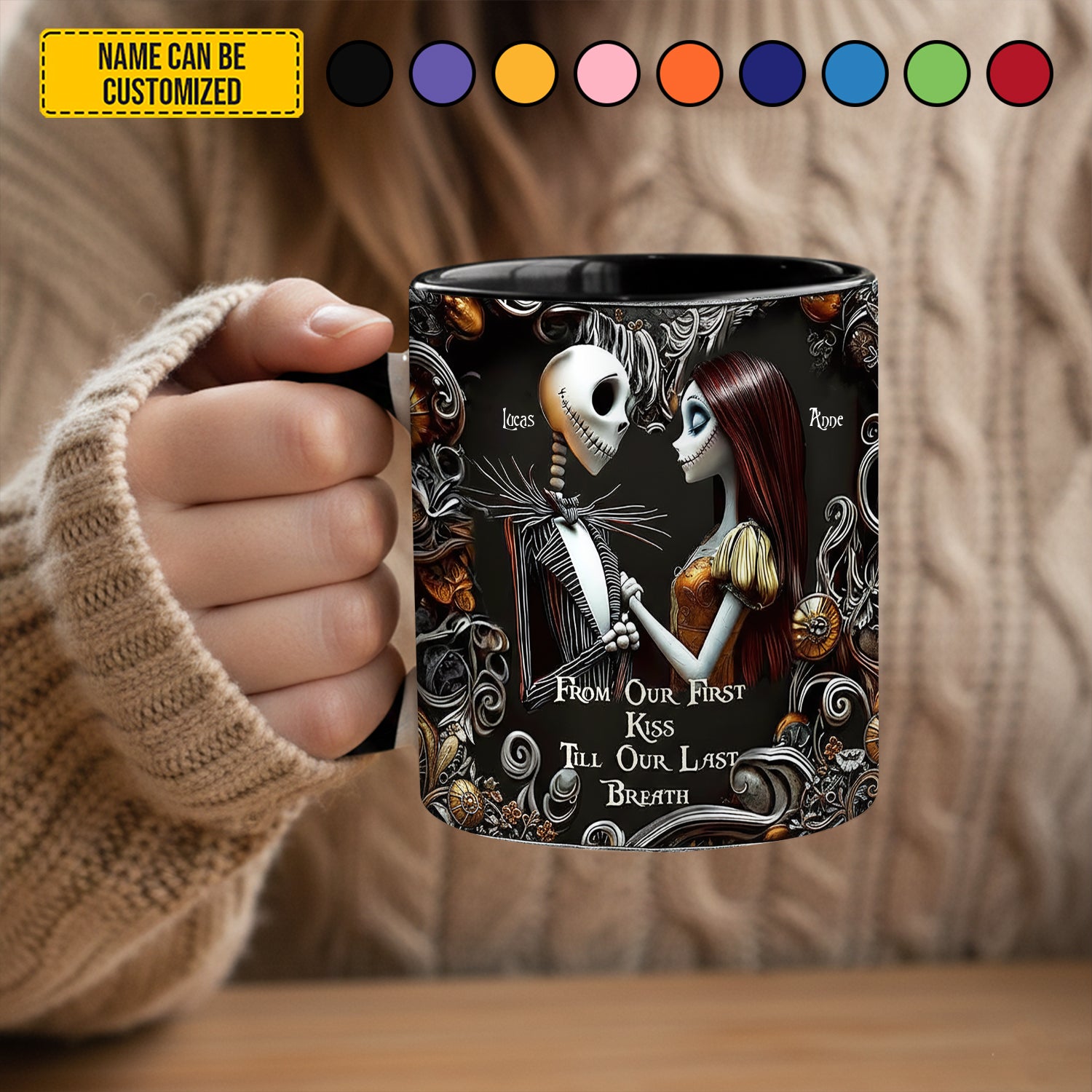 Personalized Cute Gothic Couple Accent Mug Great Gift For Him Her - Image 3