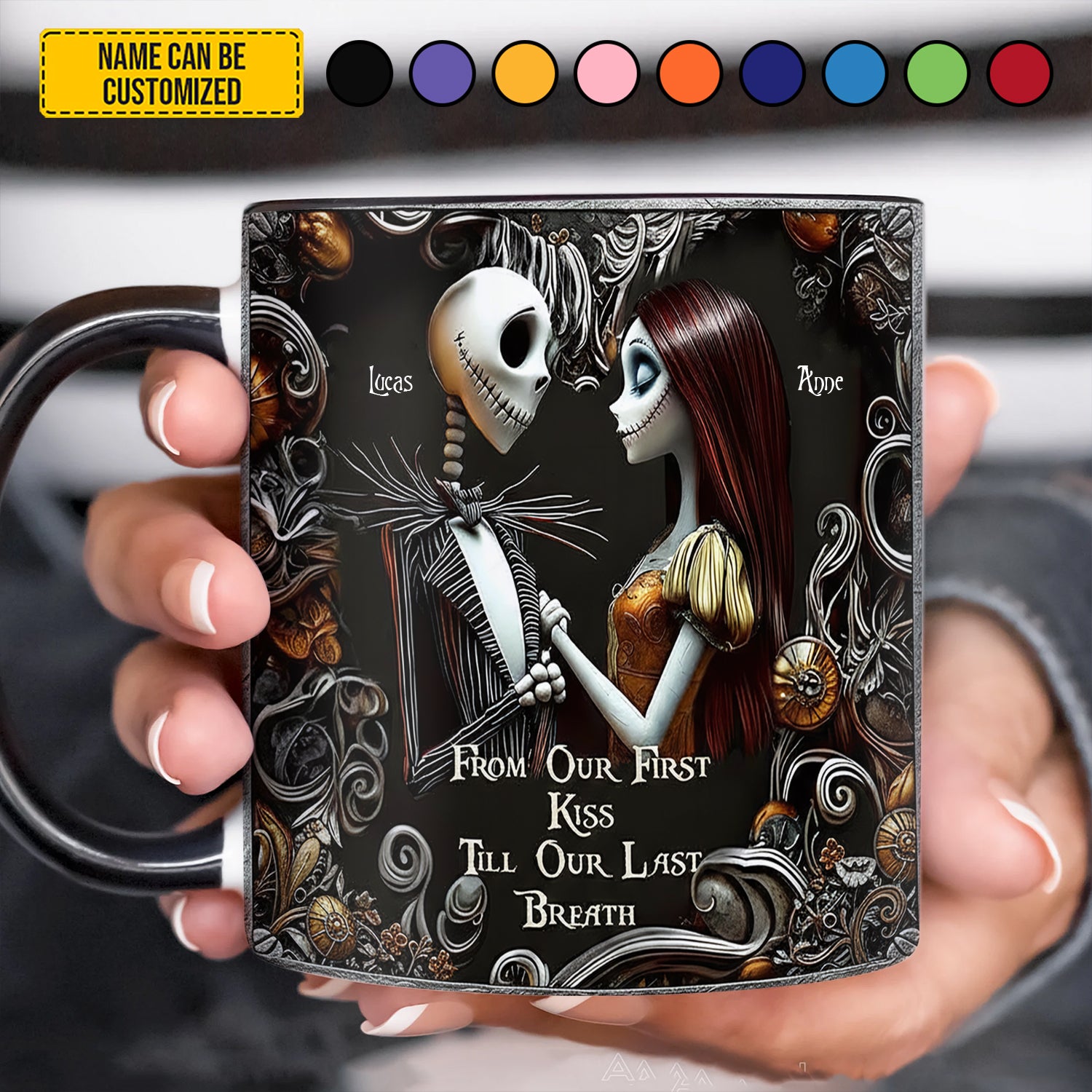 Personalized Cute Gothic Couple Accent Mug Great Gift For Him Her - Image 4