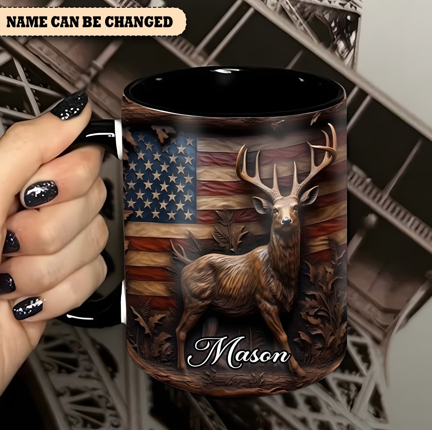 Personalized Deer Accent Mug Deer & American Flag Birthday Presents For Deer Lovers - Image 2