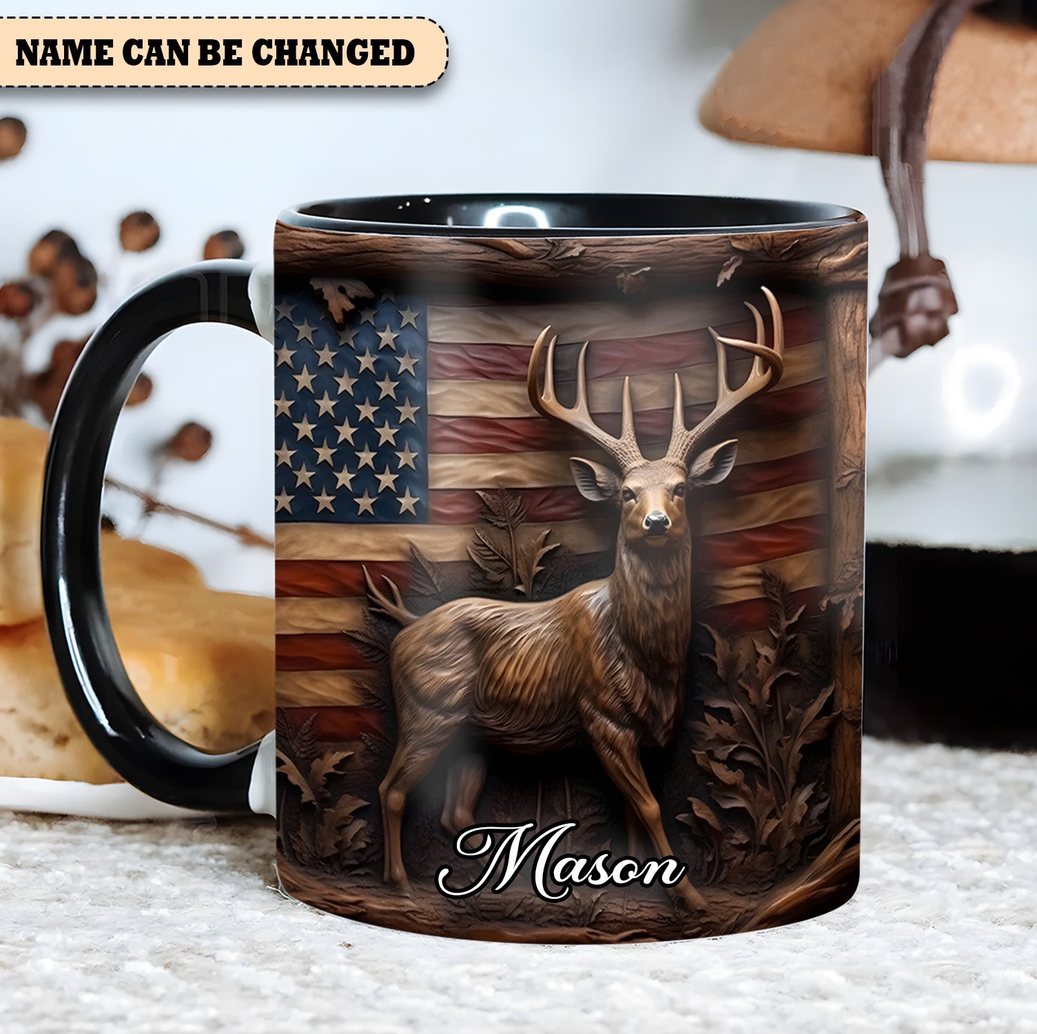 Personalized Deer Accent Mug Deer & American Flag Birthday Presents For Deer Lovers - Image 3