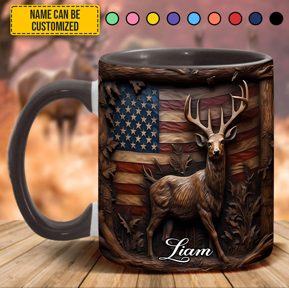 Personalized Deer Accent Mug Deer & American Flag Birthday Presents For Deer Lovers