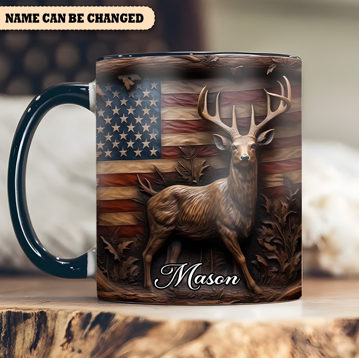 Personalized Deer Accent Mug Deer & American Flag Birthday Presents For Deer Lovers - Image 4