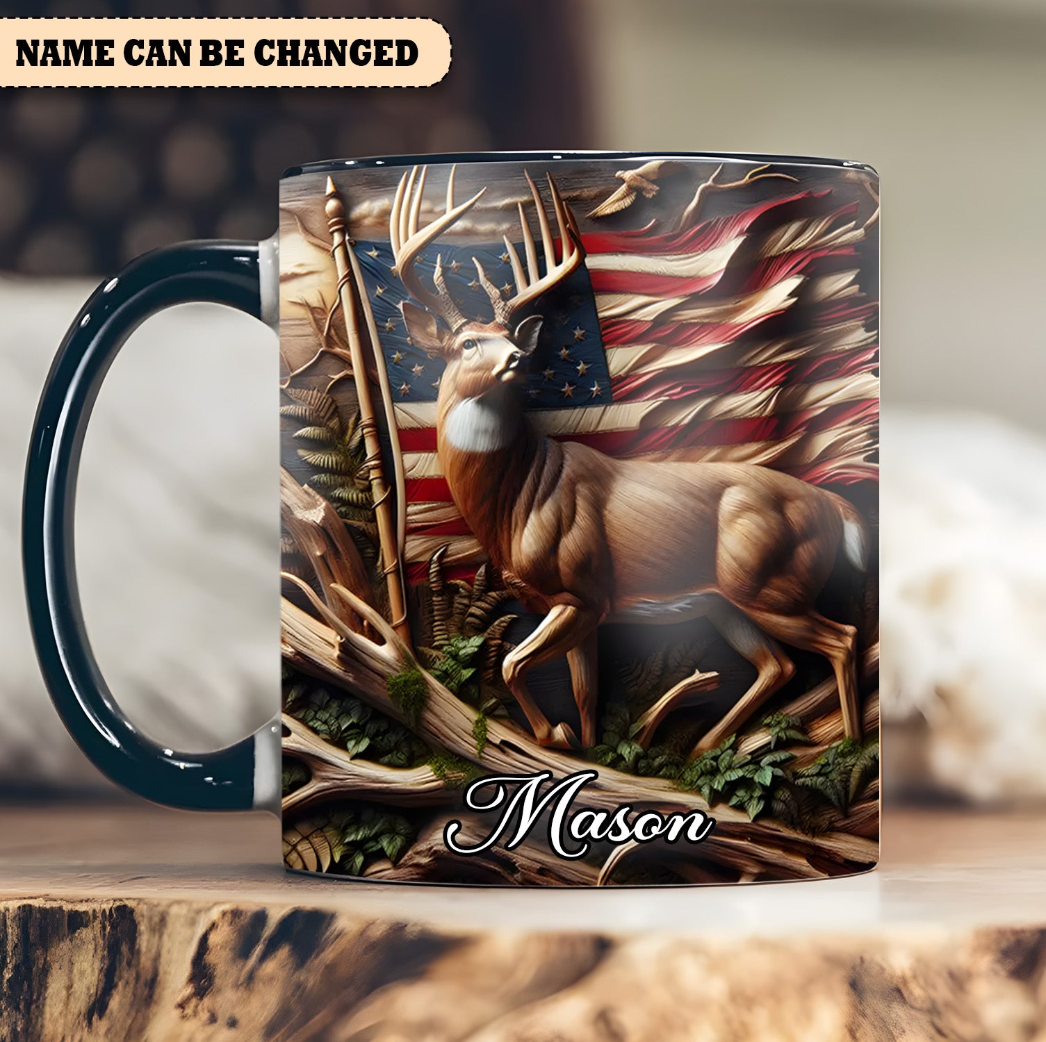 Personalized Deer & American Flag Accent Mug Unique Gift For Him Her - Image 4