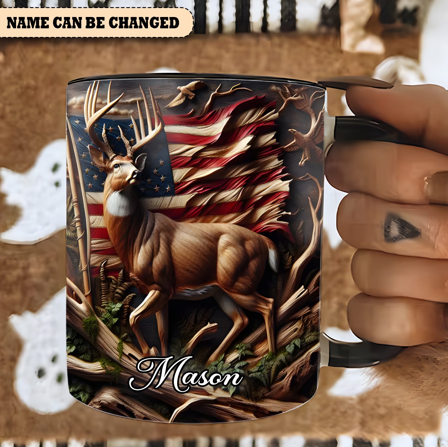 Personalized Deer & American Flag Accent Mug Unique Gift For Him Her - Image 3