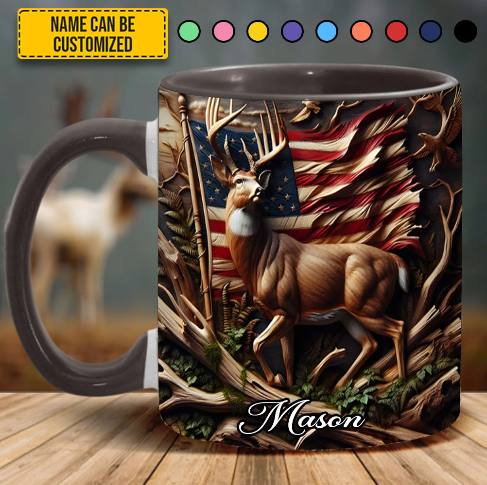 Personalized Deer & American Flag Accent Mug Unique Gift For Him Her