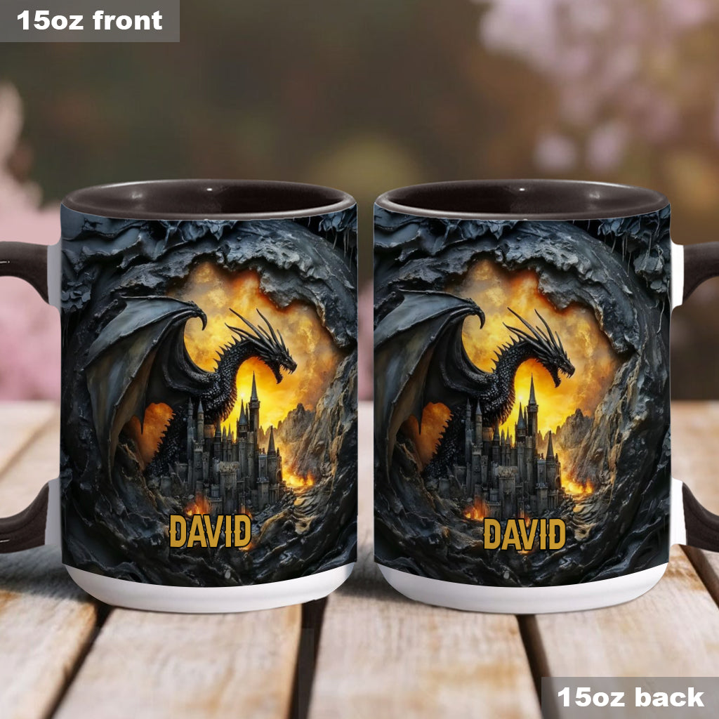 Personalized Dragon Accent Mug Dragons With Castle Gift For Someone Who Loves Dragonflies - Image 4