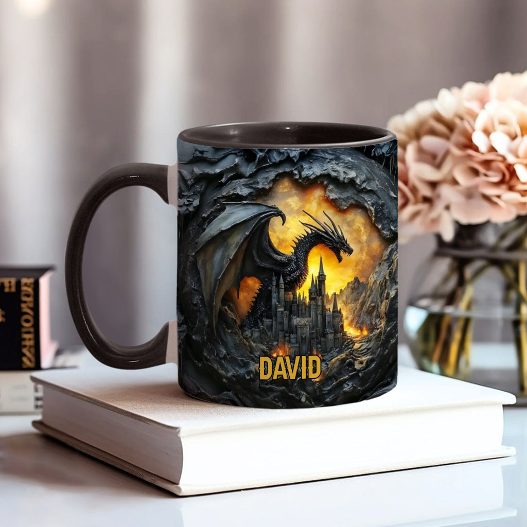 Personalized Dragon Accent Mug Dragons With Castle Gift For Someone Who Loves Dragonflies - Image 2
