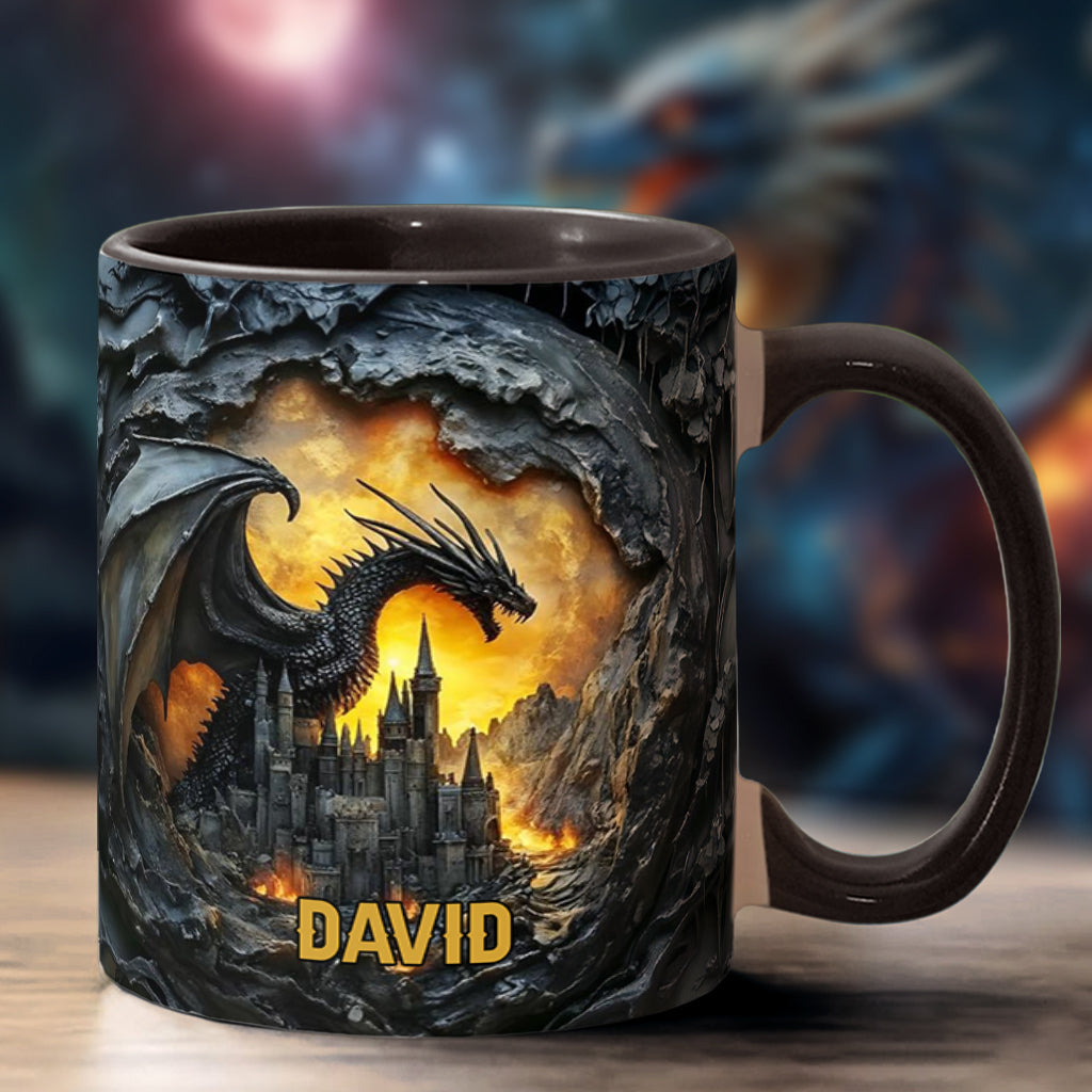 Personalized Dragon Accent Mug Dragons With Castle Gift For Someone Who Loves Dragonflies