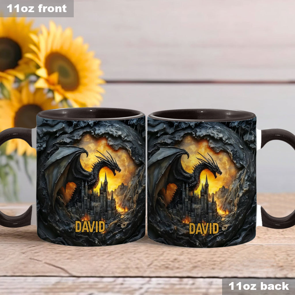 Personalized Dragon Accent Mug Dragons With Castle Gift For Someone Who Loves Dragonflies - Image 3