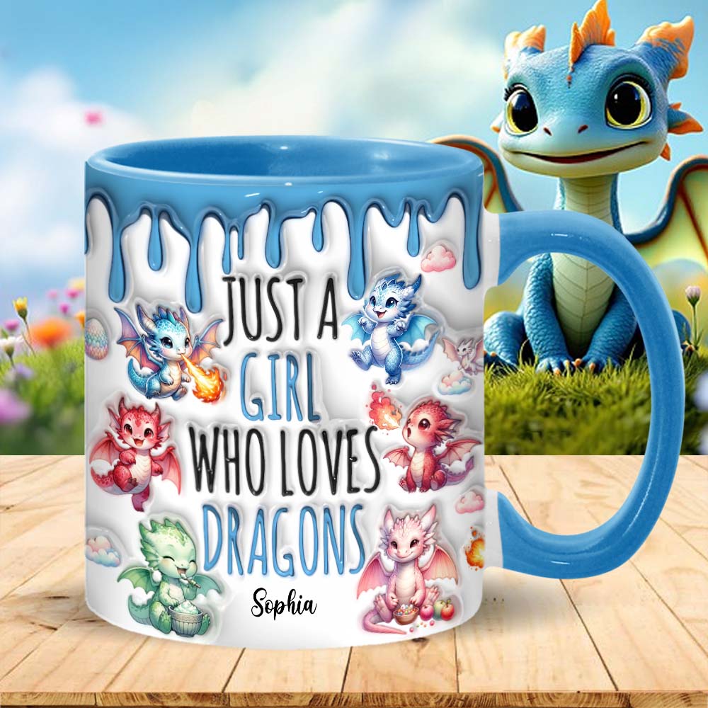 Personalized Dragon Accent Mug Just A Girl Who Loves Dragons Unique Dragon Gifts