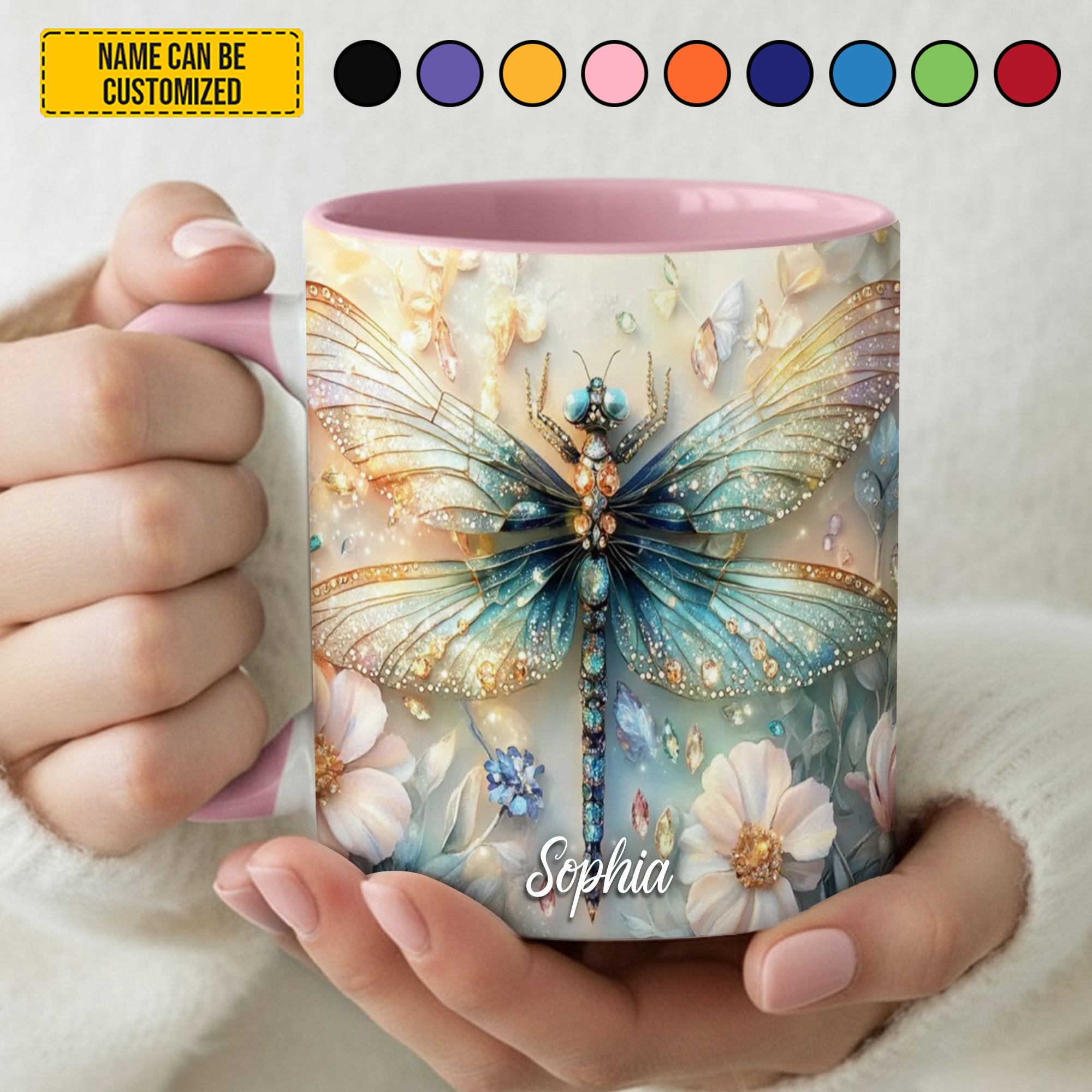 Personalized Dragonfly Accent Mug Colorful Dragonfly Flowers Best Dragonfly Christmas Gifts - Image 2