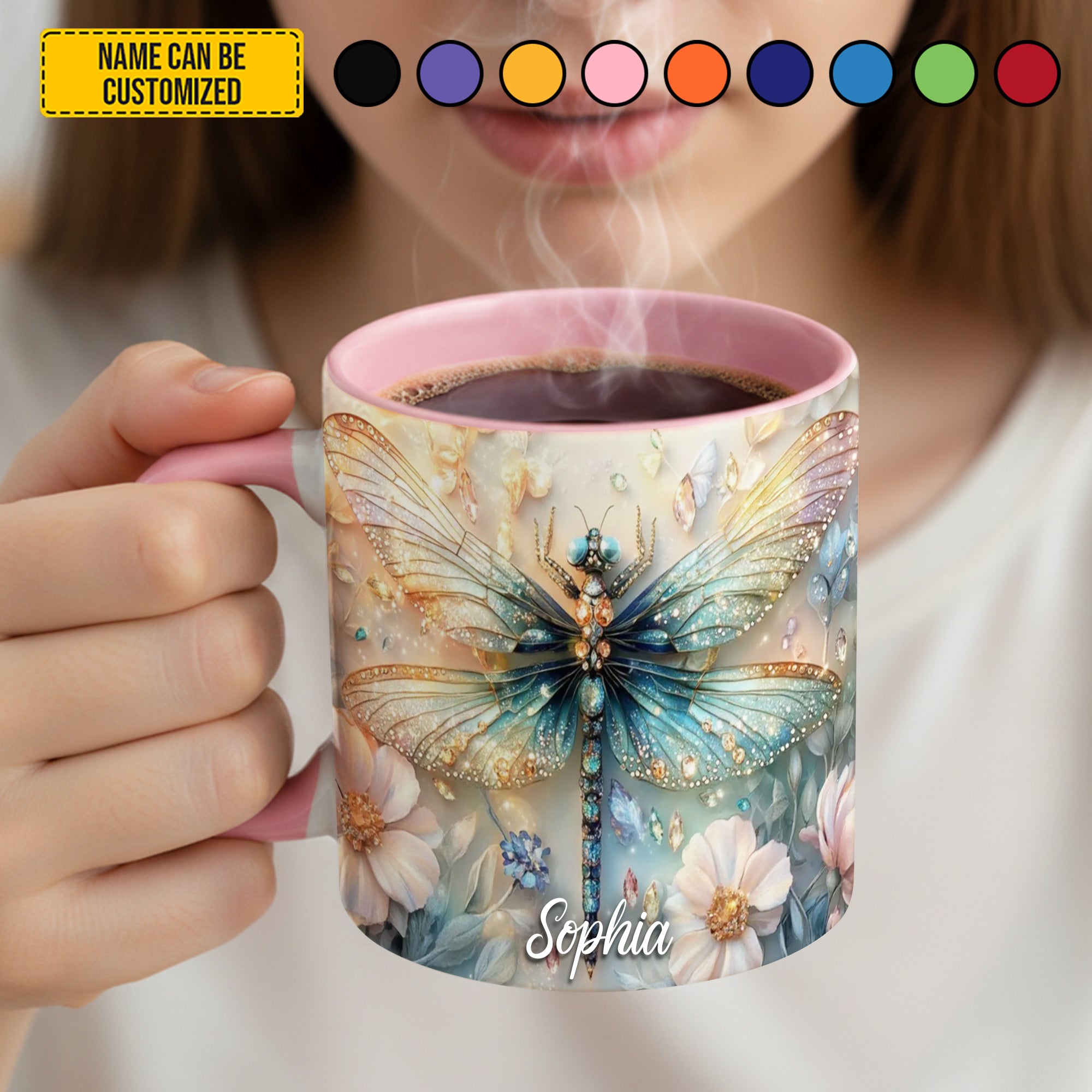 Personalized Dragonfly Accent Mug Colorful Dragonfly Flowers Best Dragonfly Christmas Gifts - Image 4