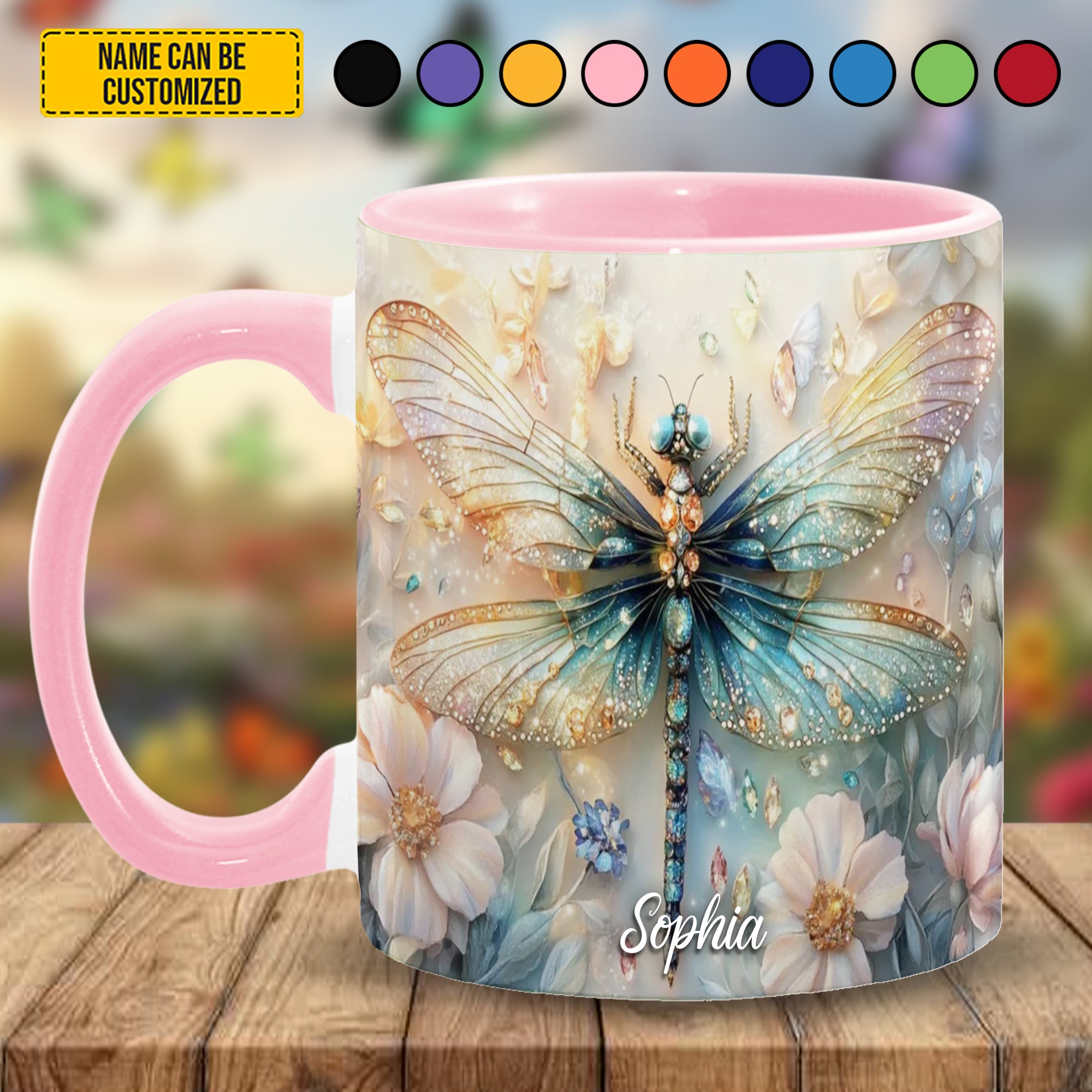 Personalized Dragonfly Accent Mug Colorful Dragonfly Flowers Best Dragonfly Christmas Gifts