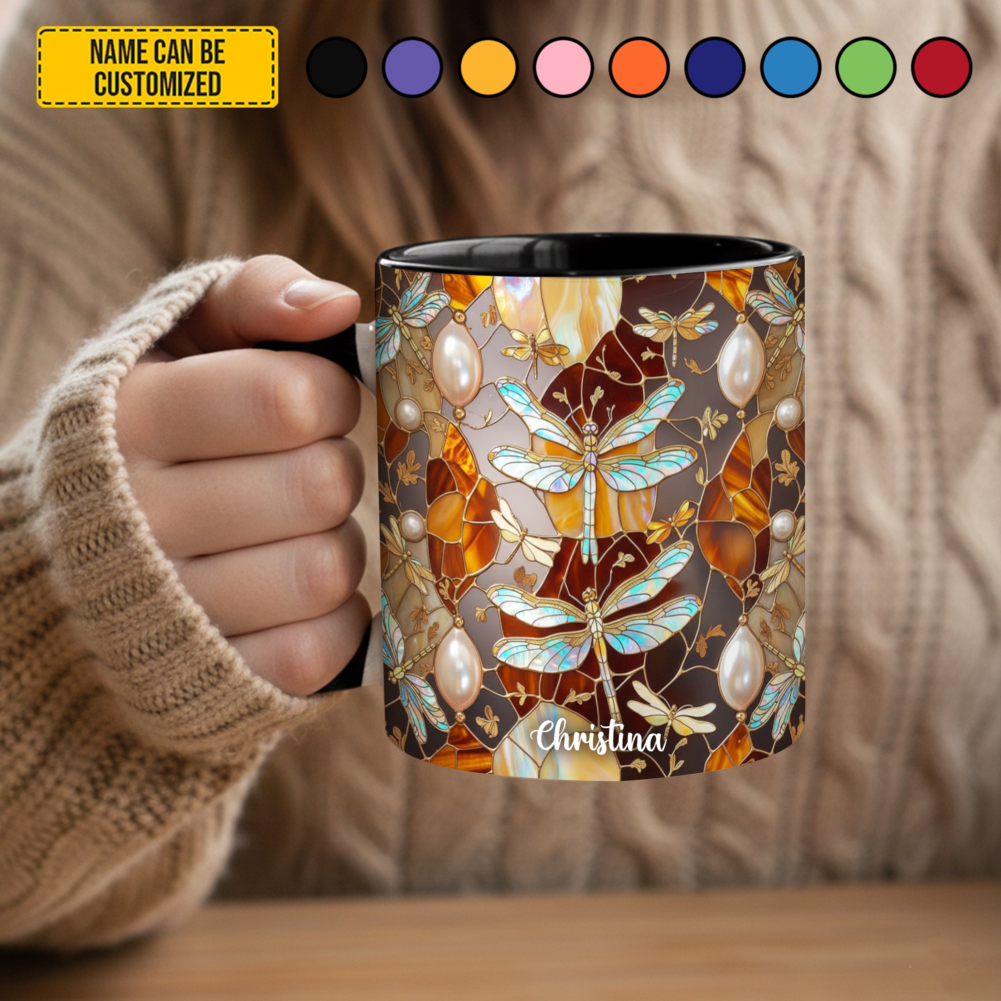 Personalized Dragonfly Accent Mug Colorful Dragonfly Stained Glass Dragonfly Lover Gifts For Women - Image 6