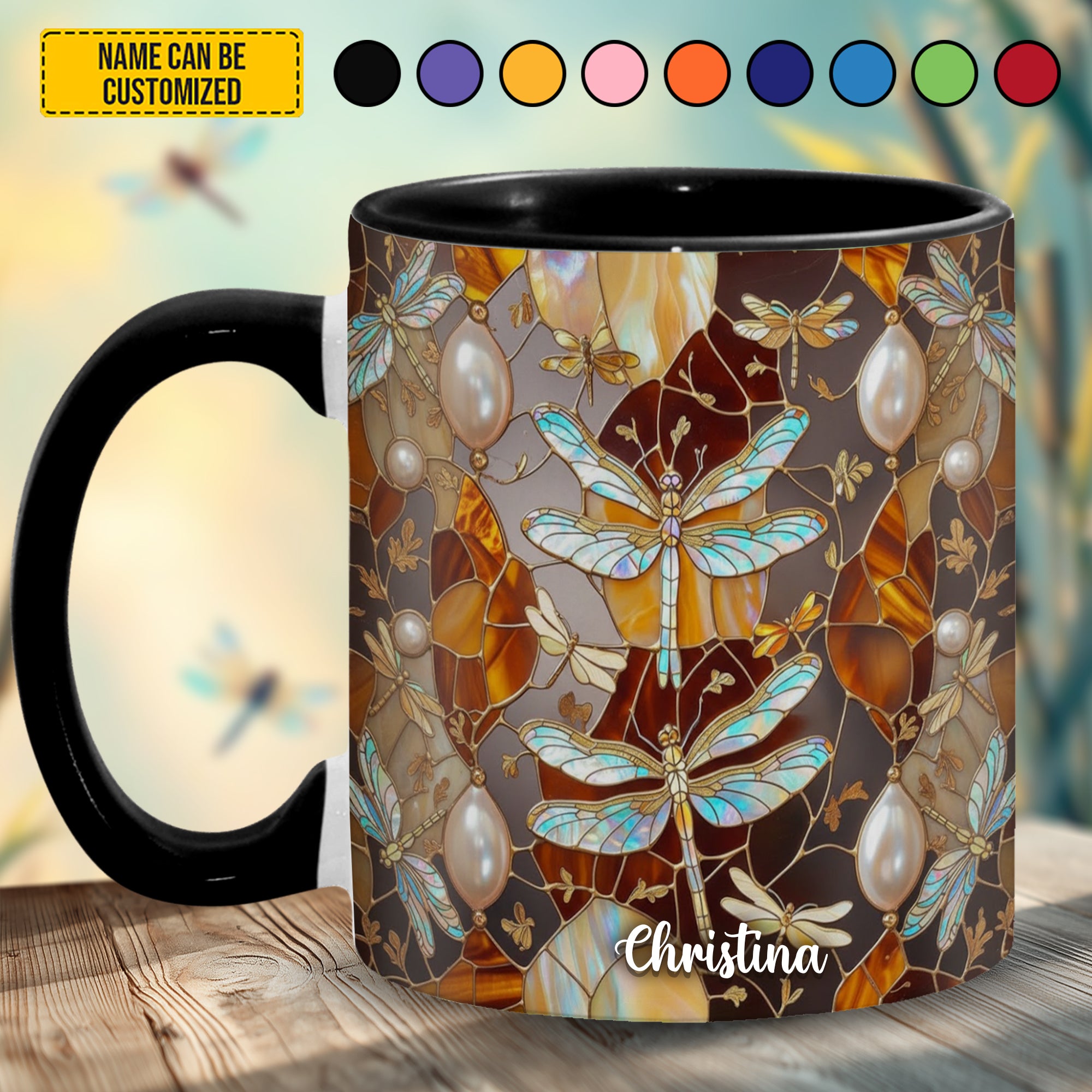 Personalized Dragonfly Accent Mug Colorful Dragonfly Stained Glass Dragonfly Lover Gifts For Women - Image 5