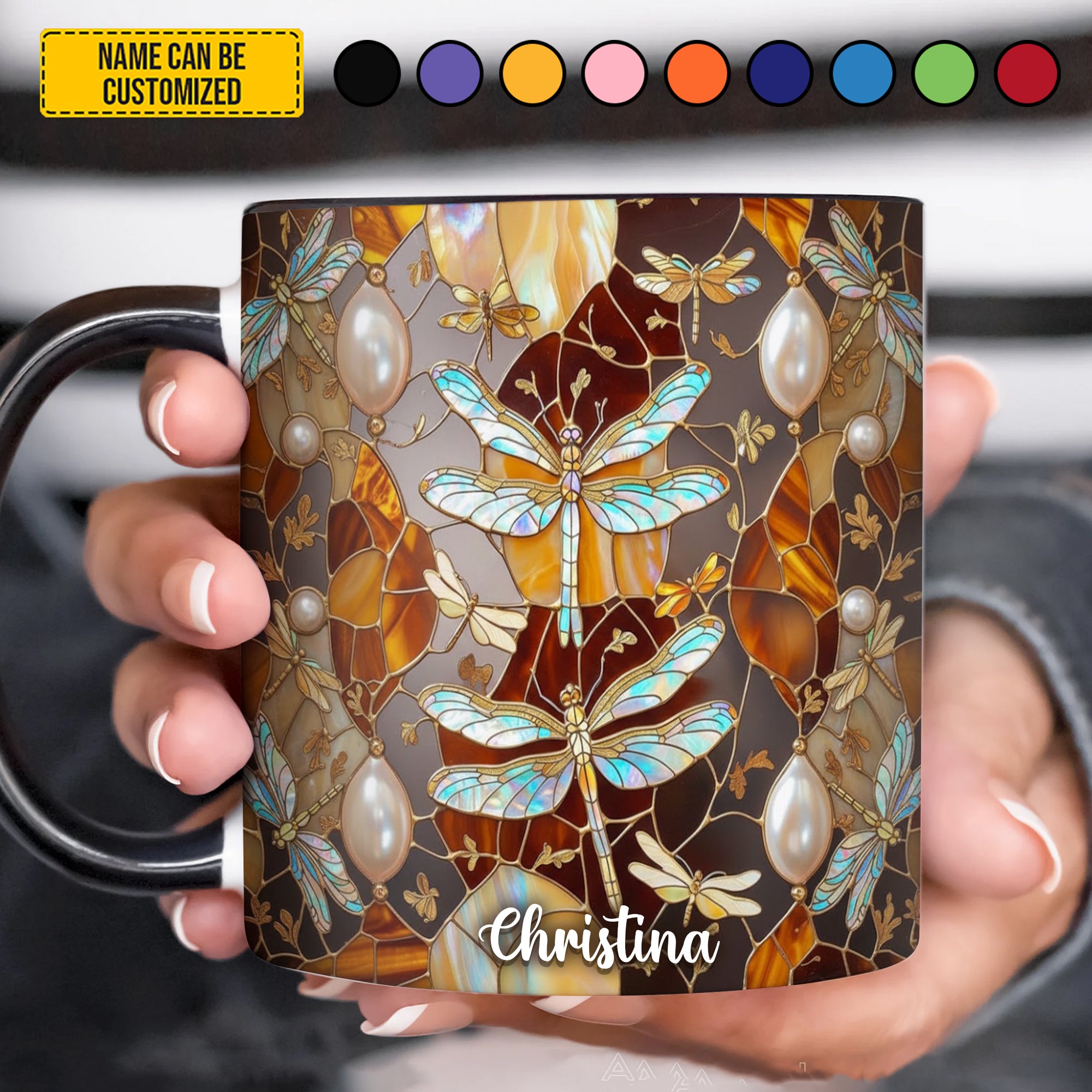 Personalized Dragonfly Accent Mug Colorful Dragonfly Stained Glass Dragonfly Lover Gifts For Women - Image 4