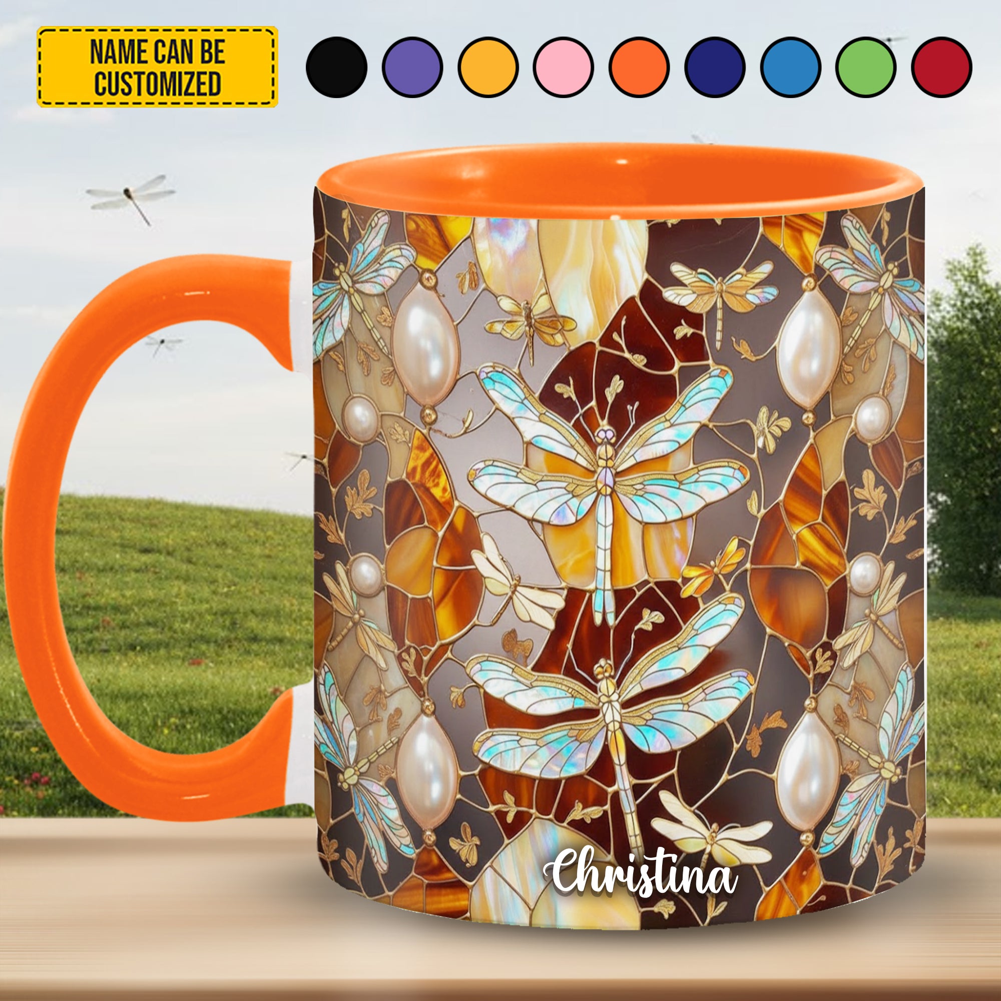 Personalized Dragonfly Accent Mug Colorful Dragonfly Stained Glass Dragonfly Lover Gifts For Women