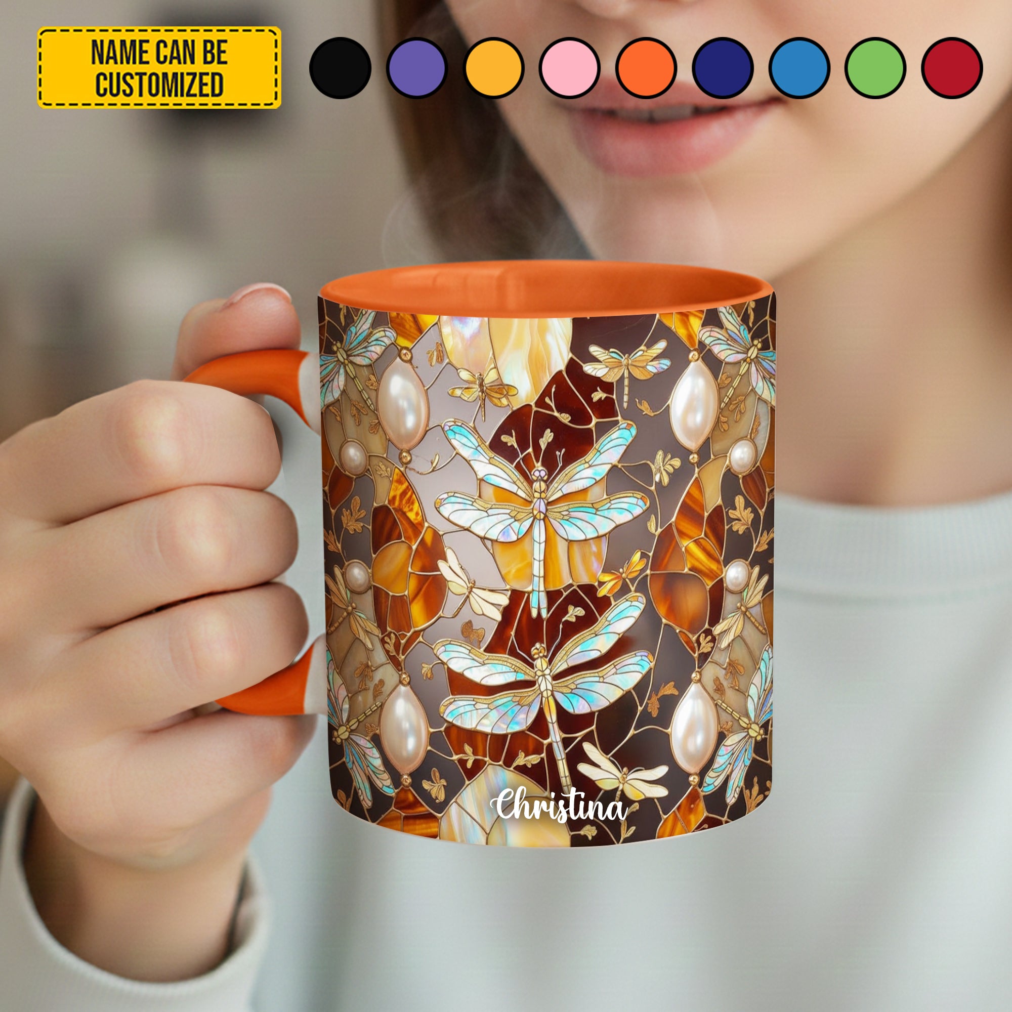 Personalized Dragonfly Accent Mug Colorful Dragonfly Stained Glass Dragonfly Lover Gifts For Women - Image 3