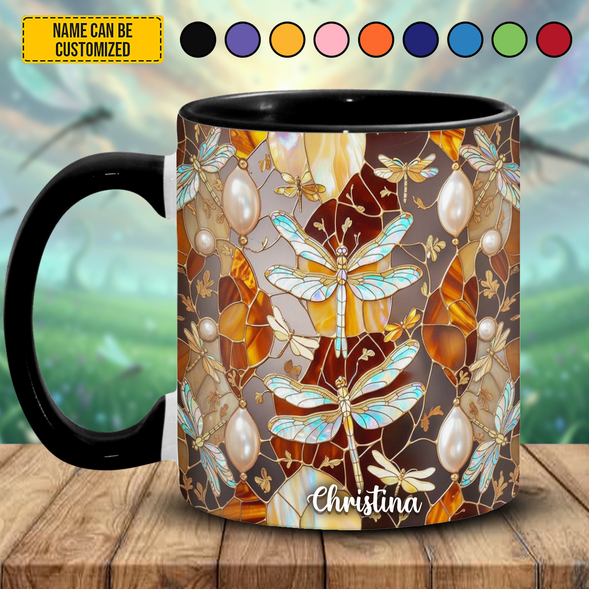Personalized Dragonfly Accent Mug Colorful Dragonfly Stained Glass Dragonfly Lover Gifts For Women - Image 2