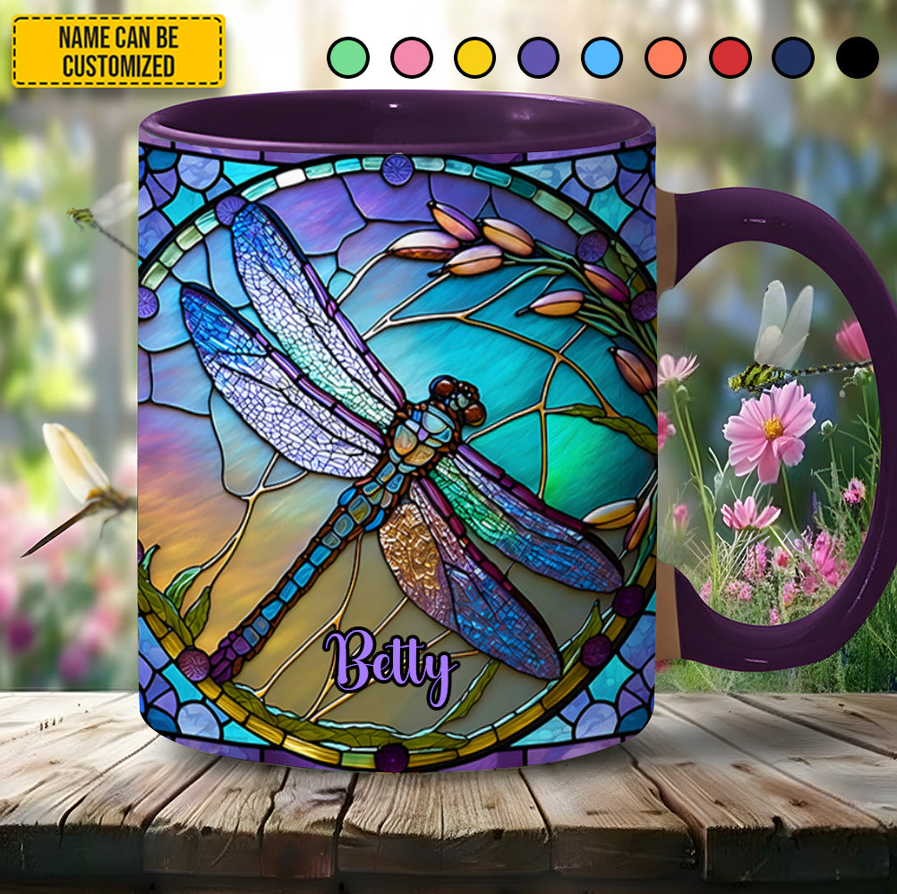 Personalized Dragonfly Accent Mug Colorful Stained Glass Dragonfly Birthday Presents For Dragonfly Lovers - Image 3