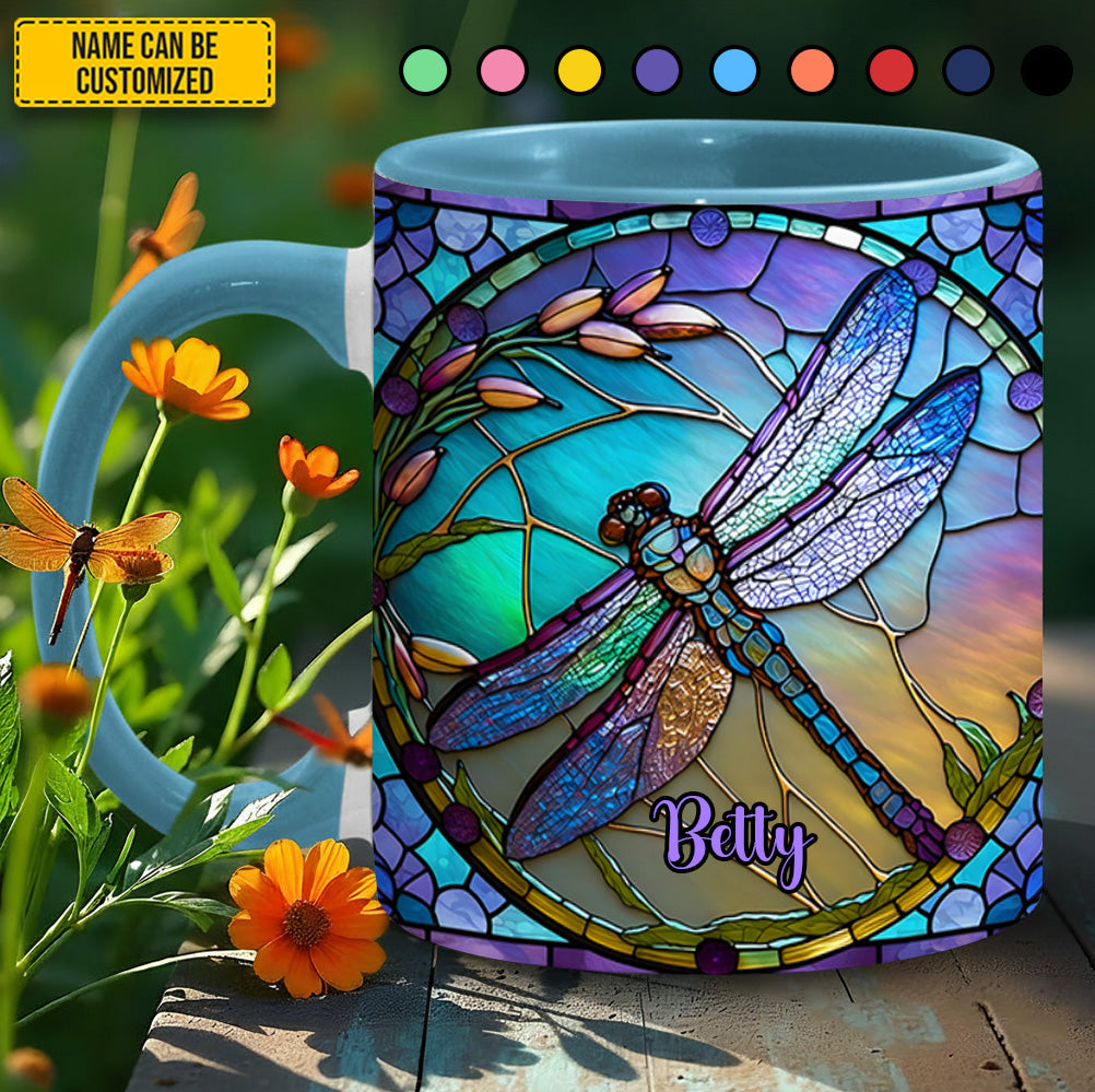 Personalized Dragonfly Accent Mug Colorful Stained Glass Dragonfly Birthday Presents For Dragonfly Lovers