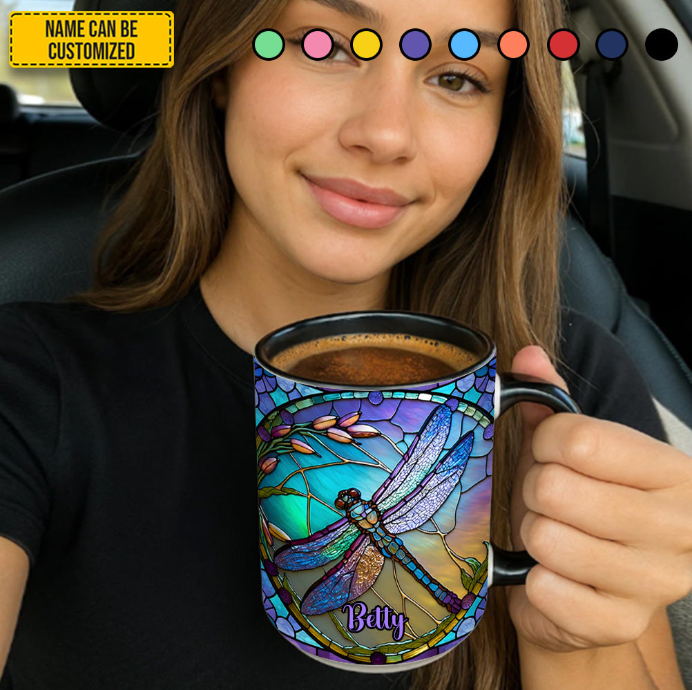 Personalized Dragonfly Accent Mug Colorful Stained Glass Dragonfly Birthday Presents For Dragonfly Lovers - Image 5