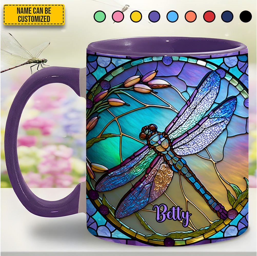 Personalized Dragonfly Accent Mug Colorful Stained Glass Dragonfly Birthday Presents For Dragonfly Lovers - Image 2